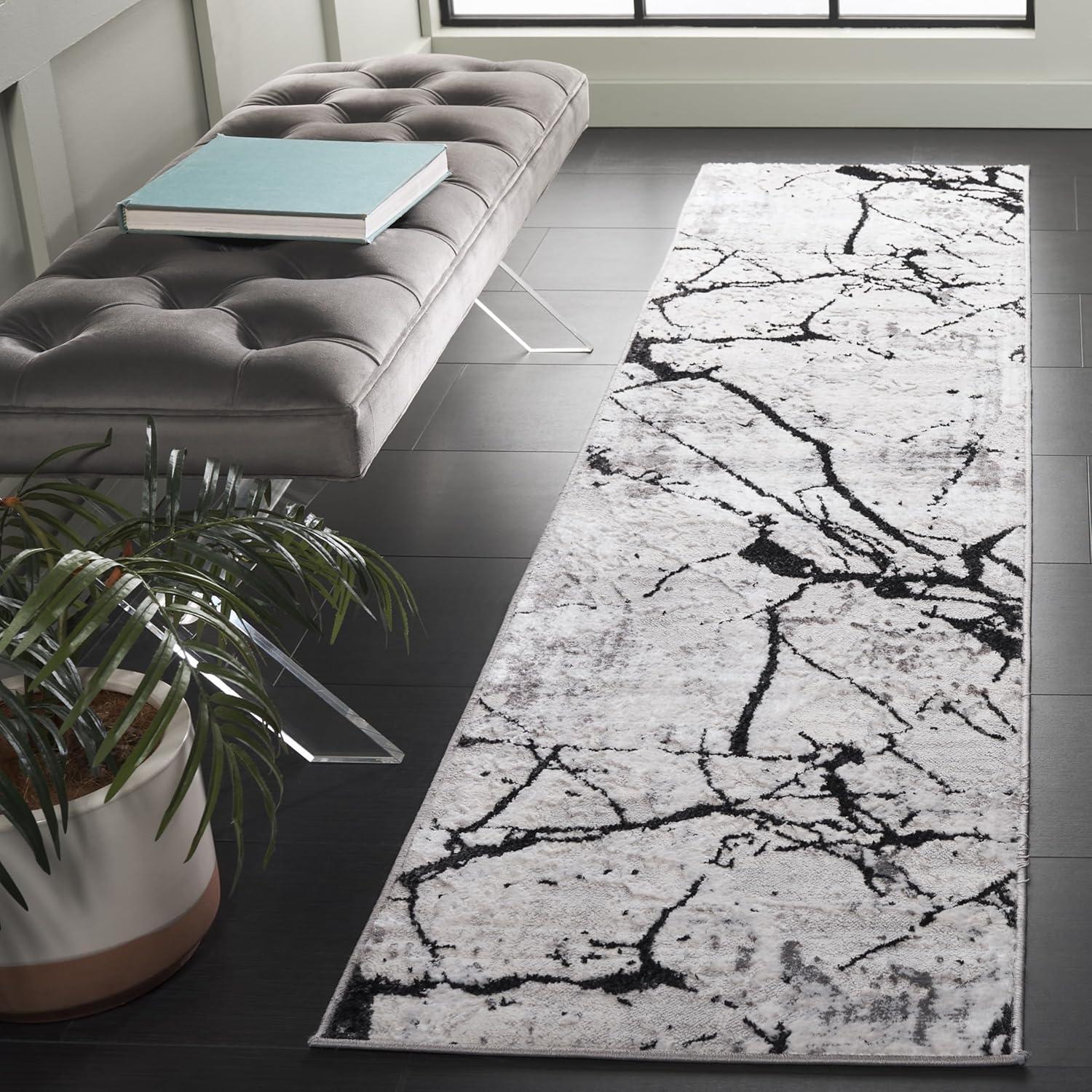 Amelia ALA293 Power Loomed Indoor Runner Rug - Grey/Black - 2'x14' - Safavieh