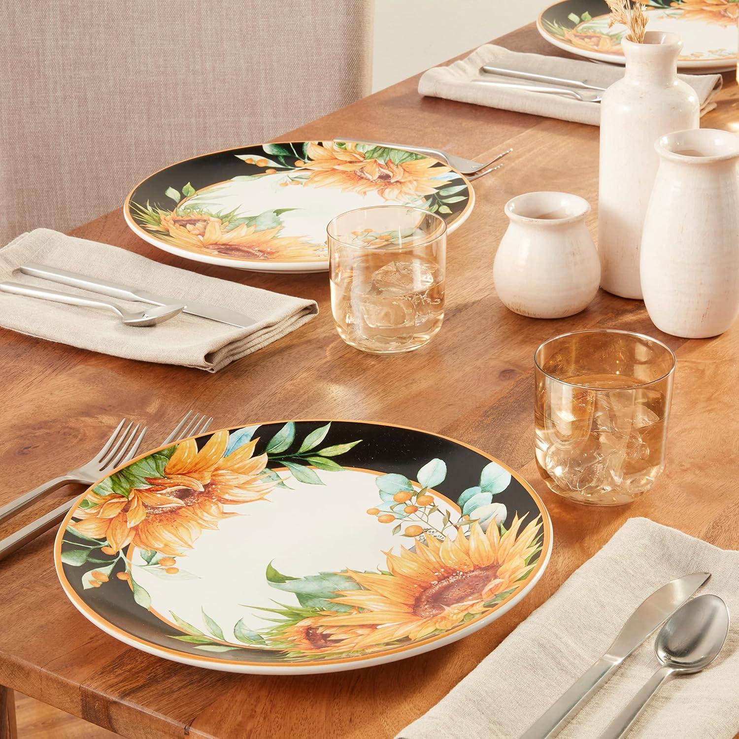 Sunflower Fields 13" Ceramic Dinner Plates, Set of 4