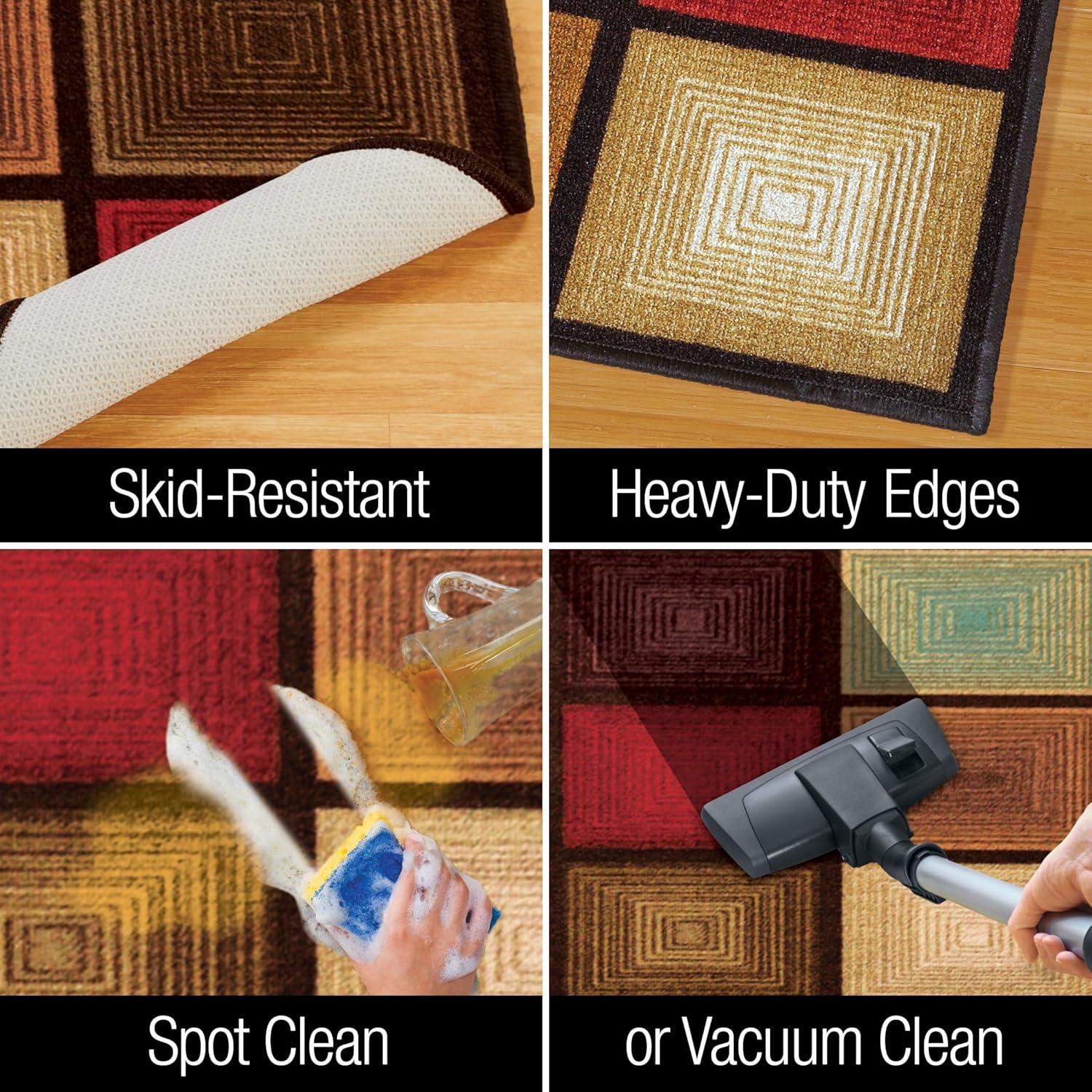 Collections Etc Optic Squares Runner Rug in Deep, Rich Hues - Skid-Resistant Backing Perfect for Hallway, 20" X 90"