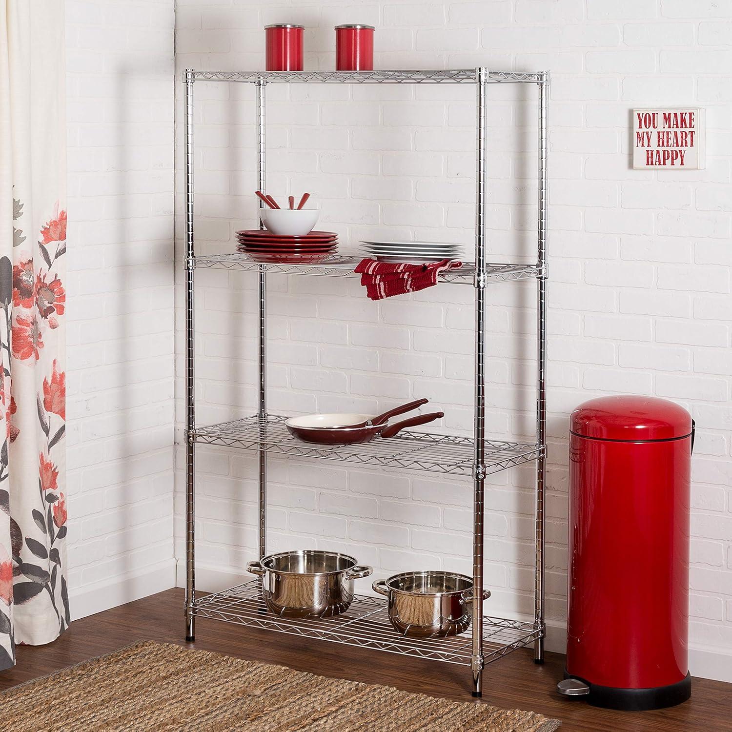 Heavy-Duty Chrome 4-Tier Adjustable Steel Shelving Unit