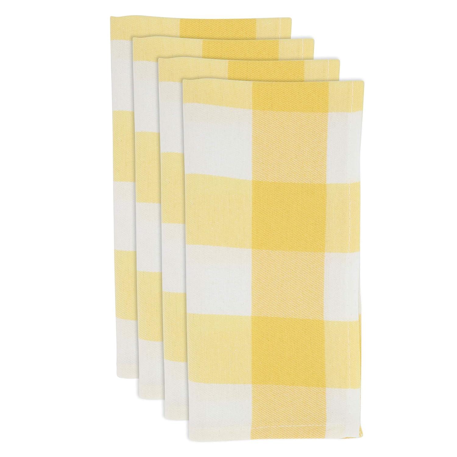 Saro Lifestyle Cotton Blend Buffalo Plaid Table Napkins (Set of 4), Yellow, 20" x 20"