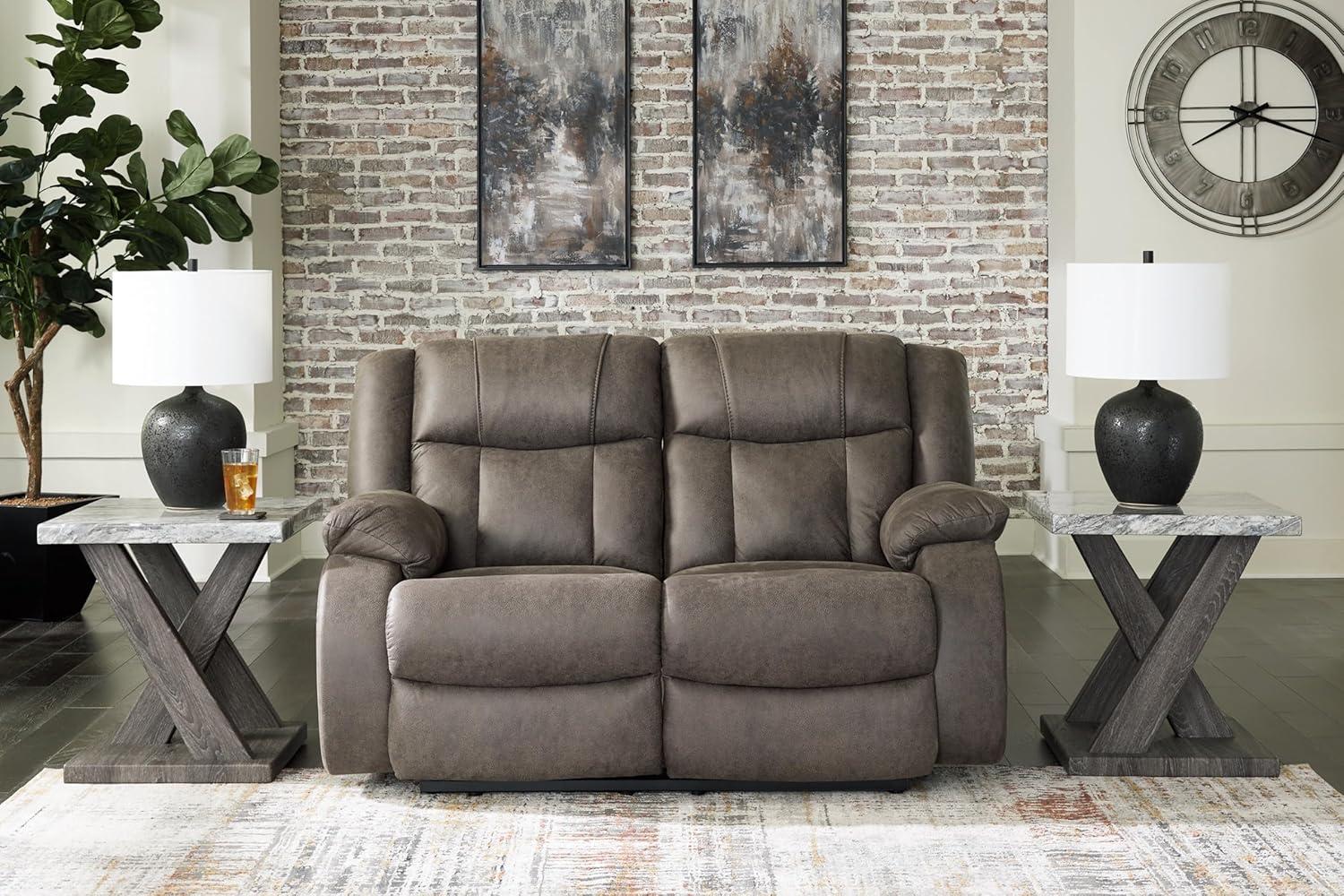 Gunmetal Faux Leather Manual Reclining Loveseat with Pillow-top Arms