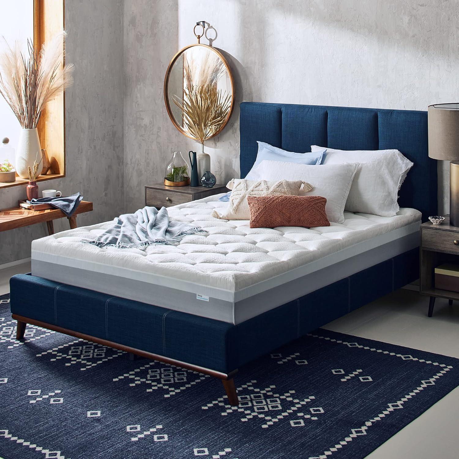 Sleep Innovations Sleep Innovations Cooling Comfort Gel Memory Foam Dual Layer Mattress Topper, 4 Inch, Pillow Top Cover