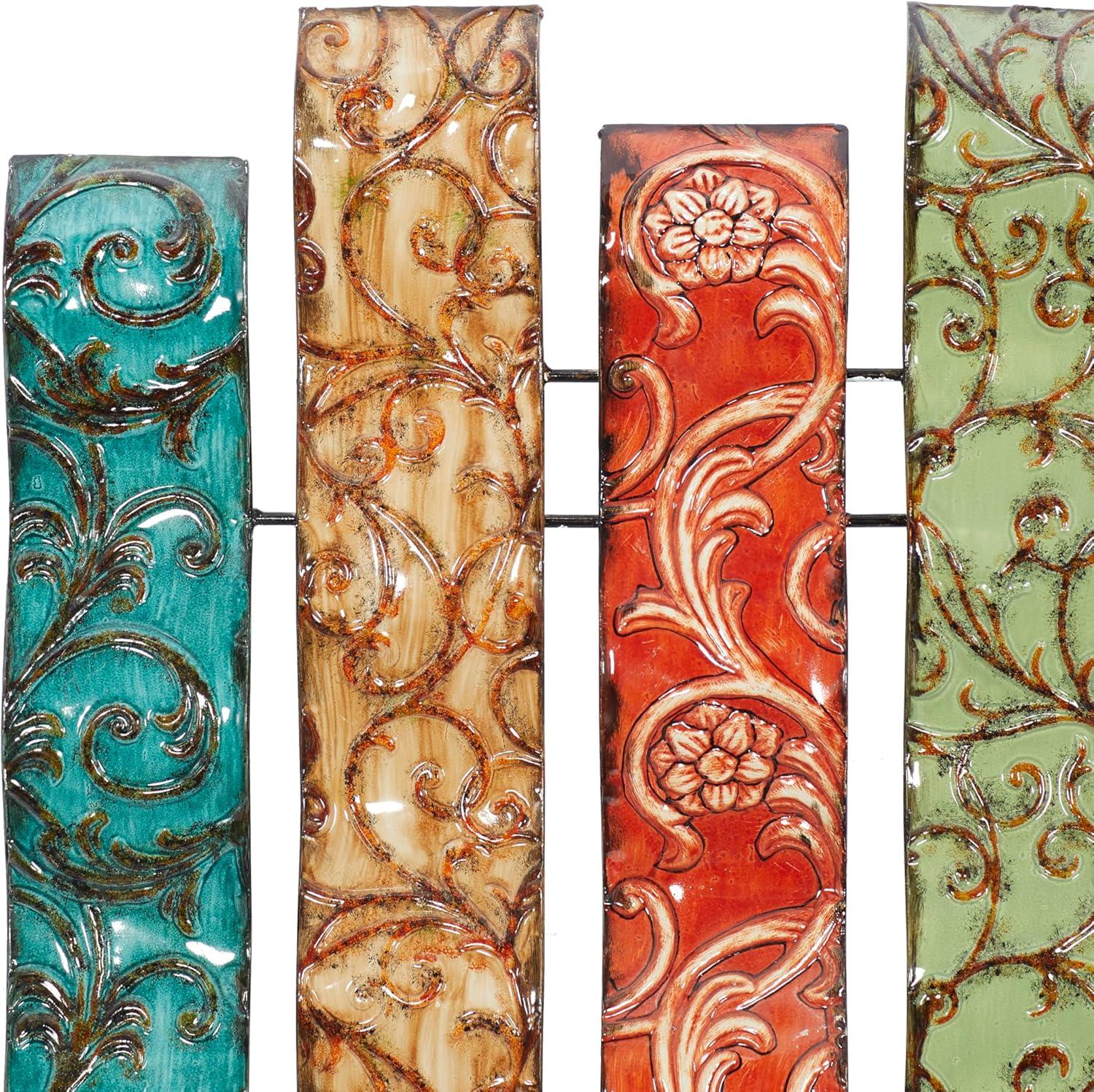 DecMode Multi Colored Metal 5 Wavy Panels Abstract Wall Decor with Embossed Details