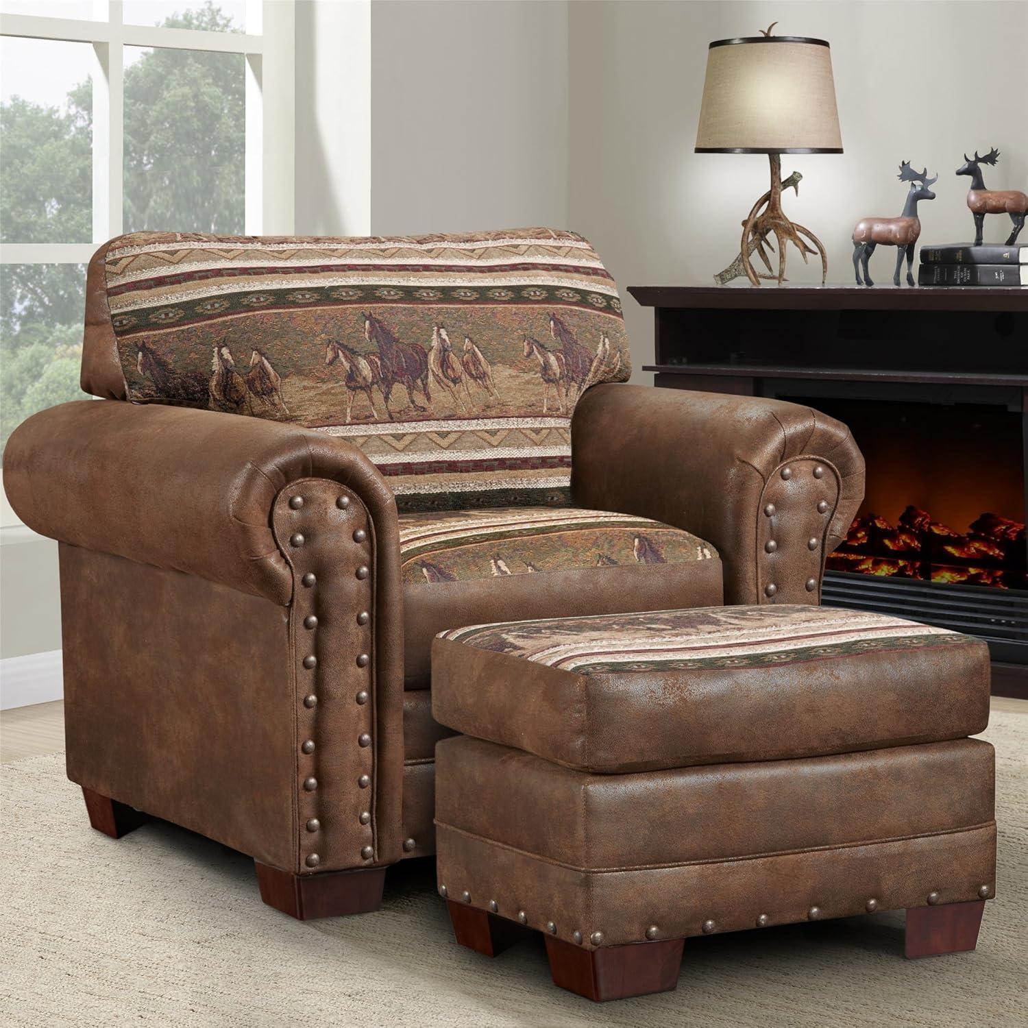 Wild Horses Brown Microfiber and Oak Accent Chair