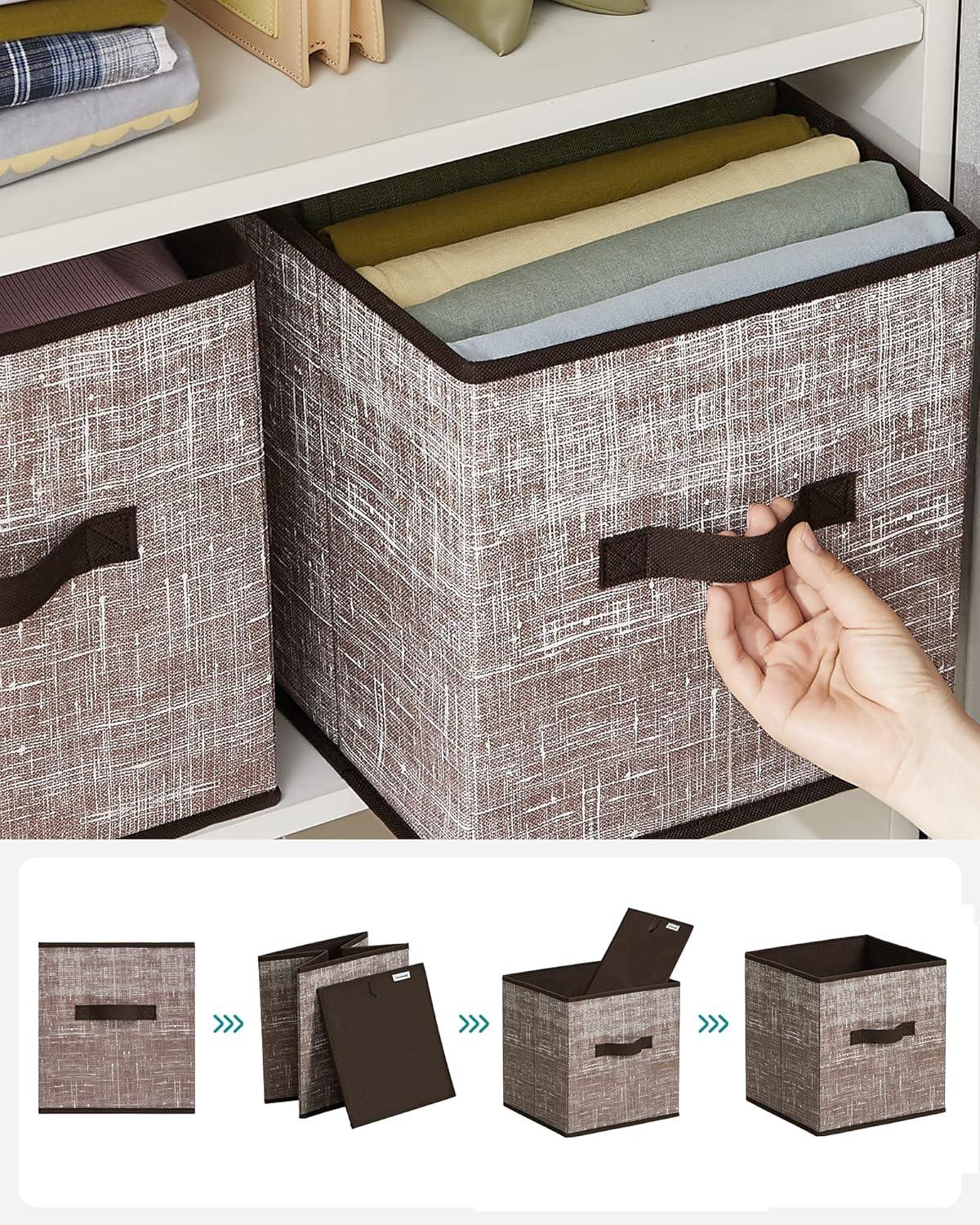 Walnut Fabric 11-Inch Foldable Storage Cubes with Handles, Set of 6