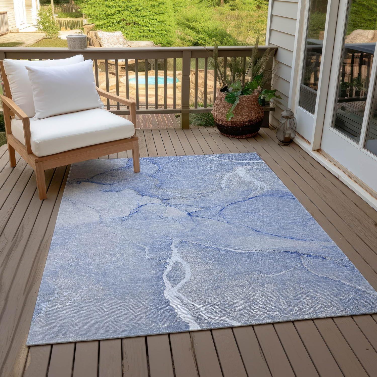 Blue Synthetic Flat Woven Reversible 5' x 7' Rug