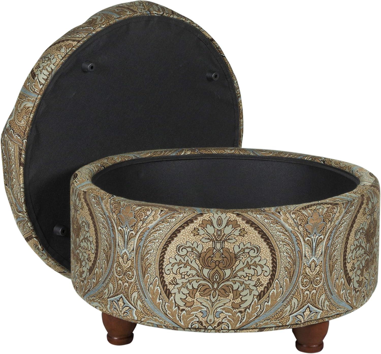 Brown and Teal Paisley Tufted Round Storage Ottoman