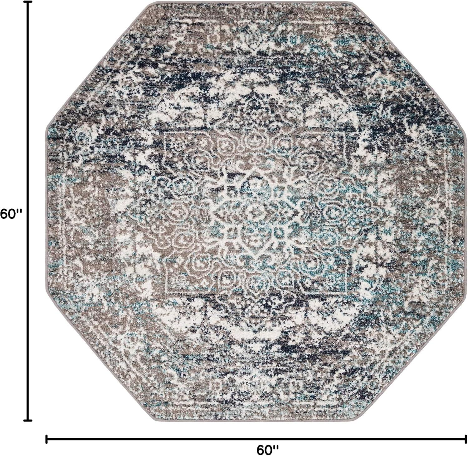 Unique Loom Richmond Collection Area Rug - Medallion (5' 3" Octagon Aqua/Ivory)