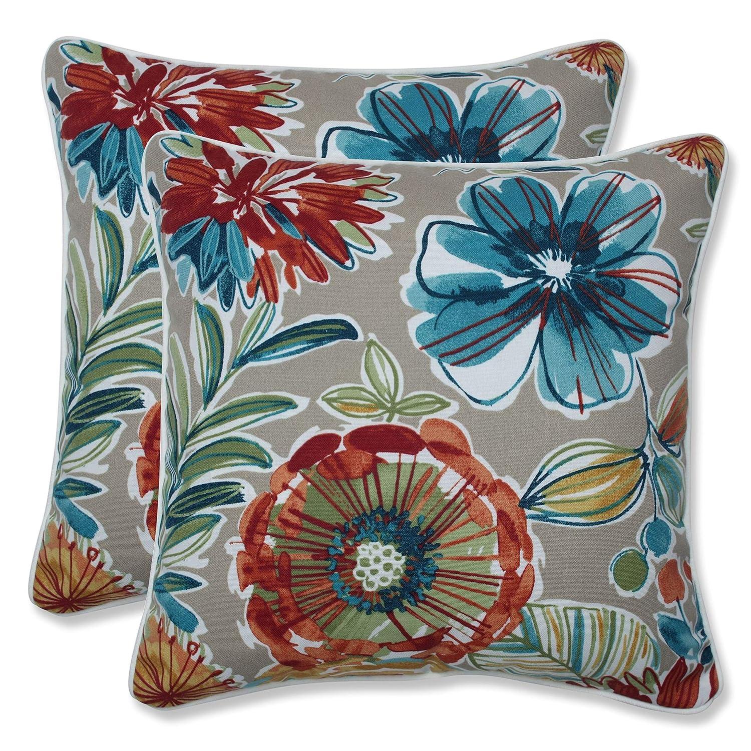 Bright Multicolor Floral Square Outdoor Throw Pillow Set