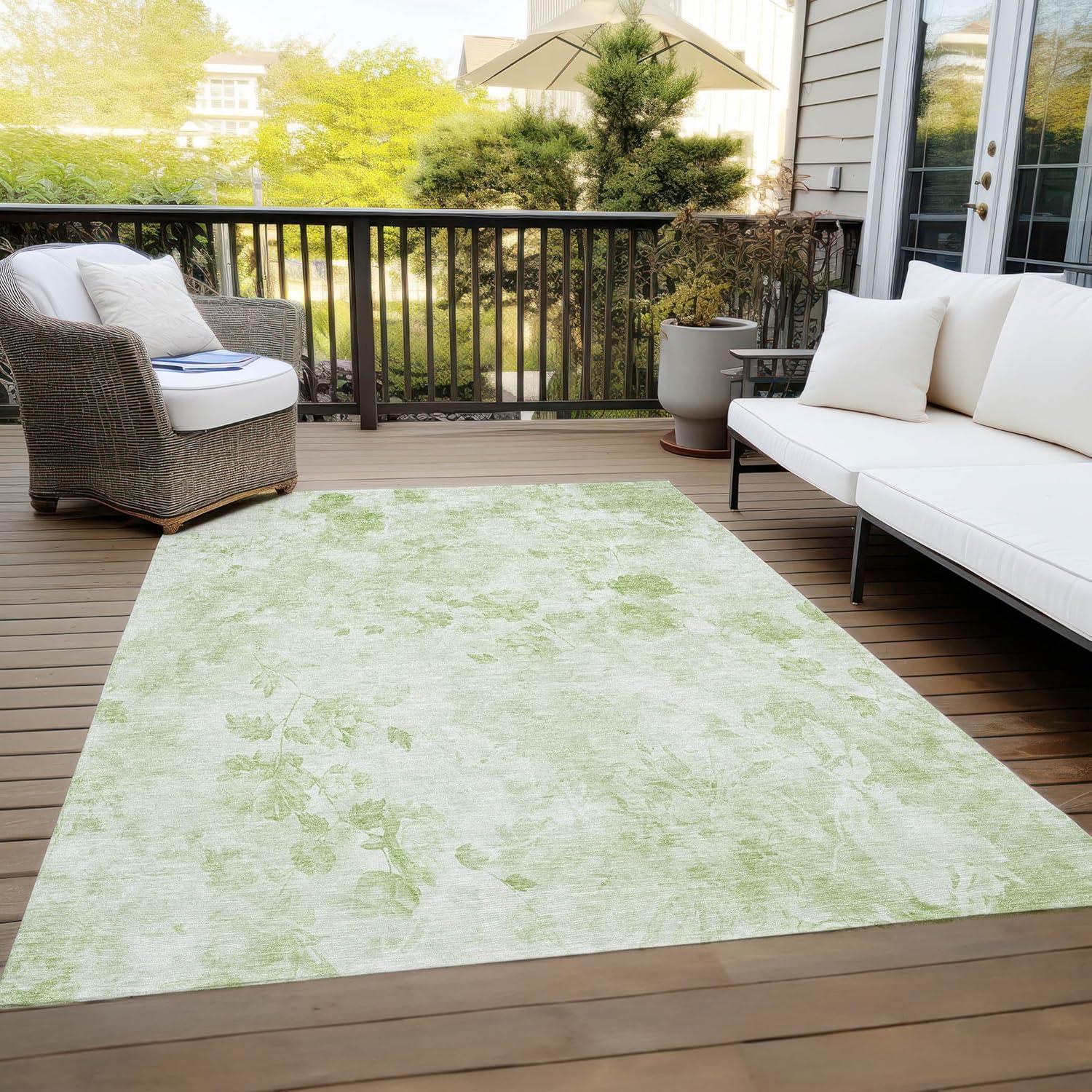 Aloe Green Floral Synthetic 8' x 10' Washable Area Rug