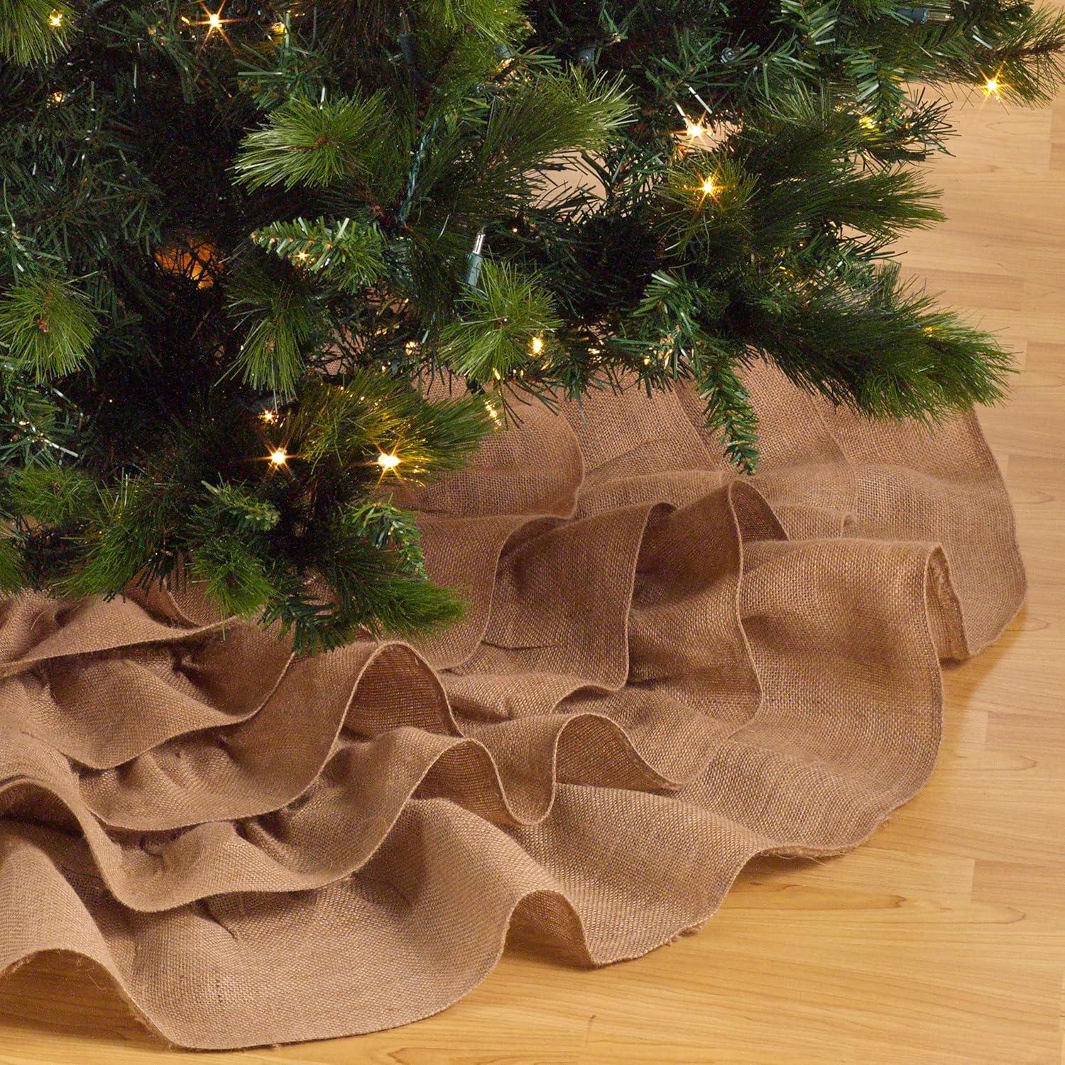 Saro Lifestyle Christmas Tree Skirt With Ruffled Edge, Natural, 84" Round