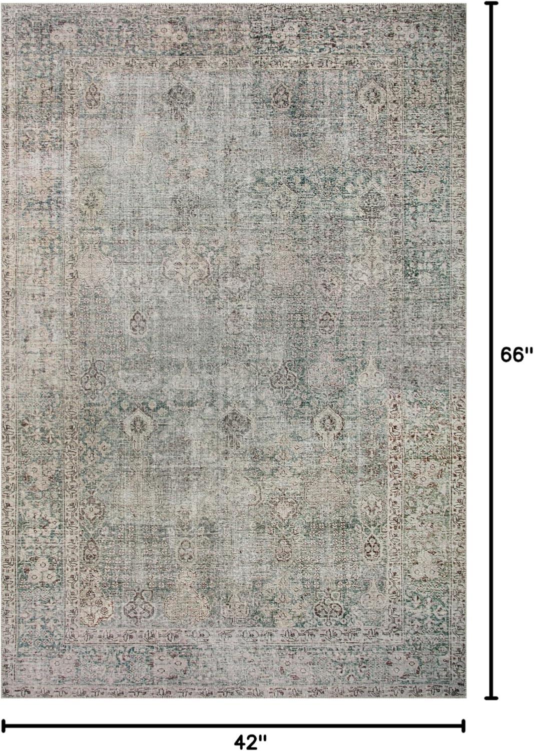 Emerald and Antique Ivory Rectangular Synthetic Accent Rug