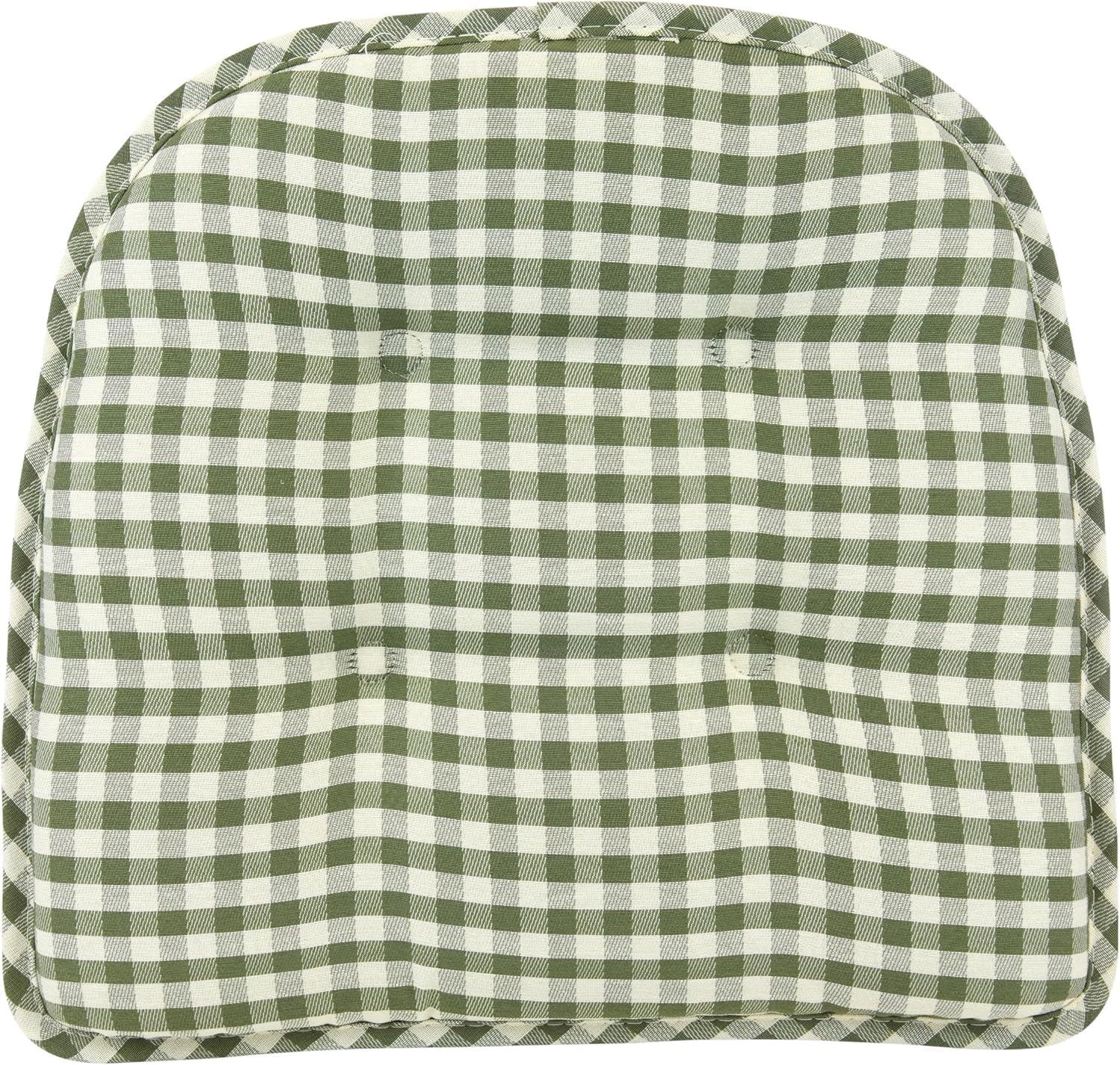 Non-Slip Tufted Chair Cushions for Dining Room, Kitchen and Office Use, U-Shaped Skid-Proof Seat Pad, 15x16 Inches, 4 Pack, Gingham Pine
