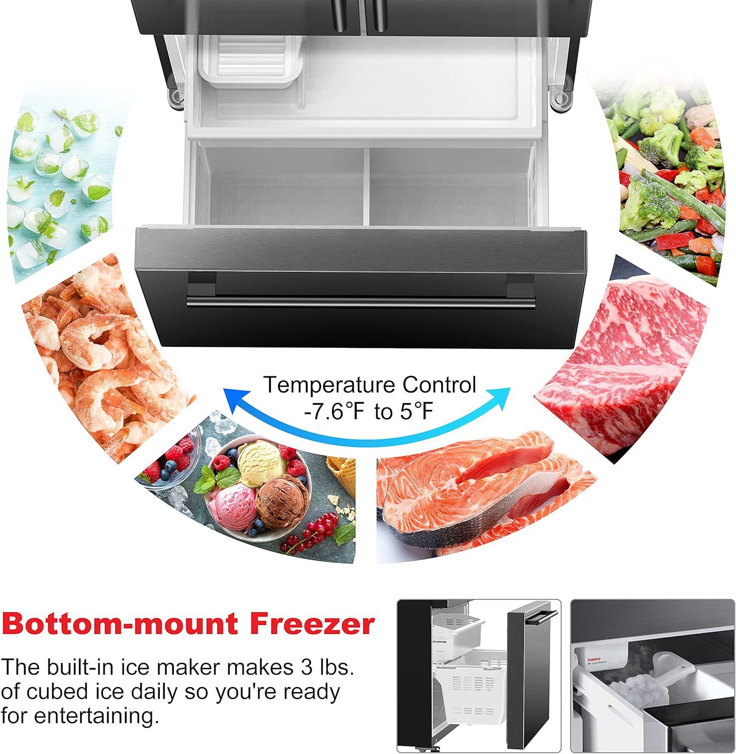 Galanz 18-Cu. ft Counter Depth 3-Door French Door Refrigerator, Stainless