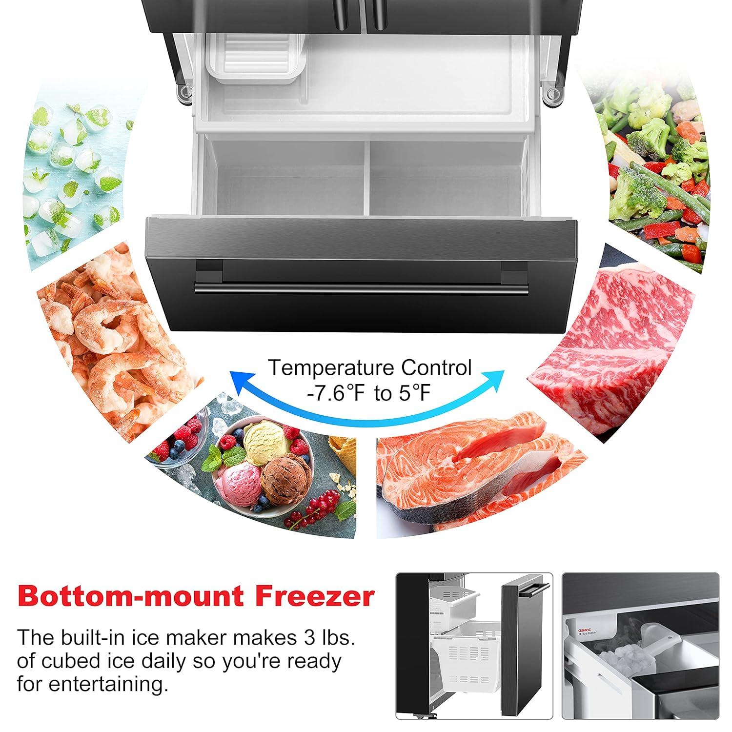 Galanz 18-Cu. ft Counter Depth 3-Door French Door Refrigerator, Stainless