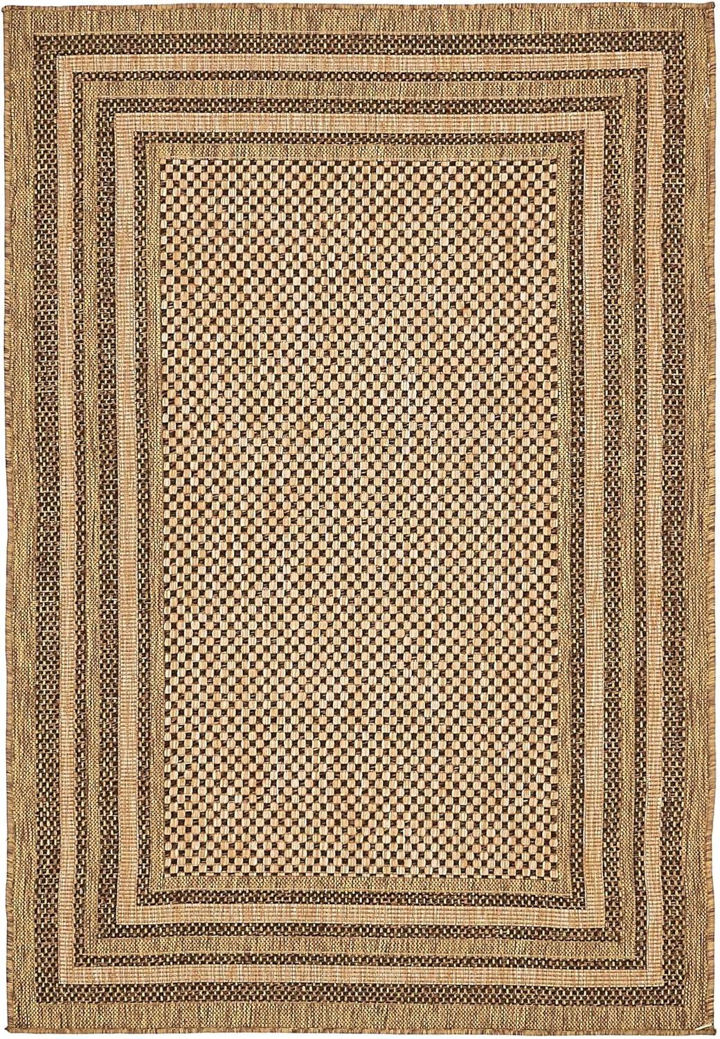 Multi-Border Brown Synthetic 4' x 6' Outdoor Area Rug