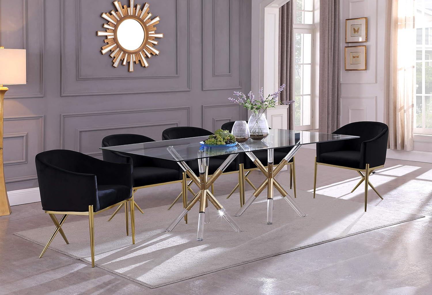 Erick Contemporary Gold Acrylic Dining Table with Tempered Glass Top