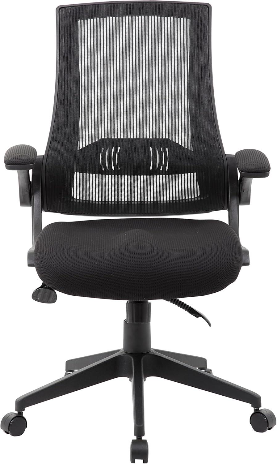 Boss Mesh Back Flip Arm Task Chair Black: Ergonomic Design, Nylon Base, Foam Padding, 275lb Capacity