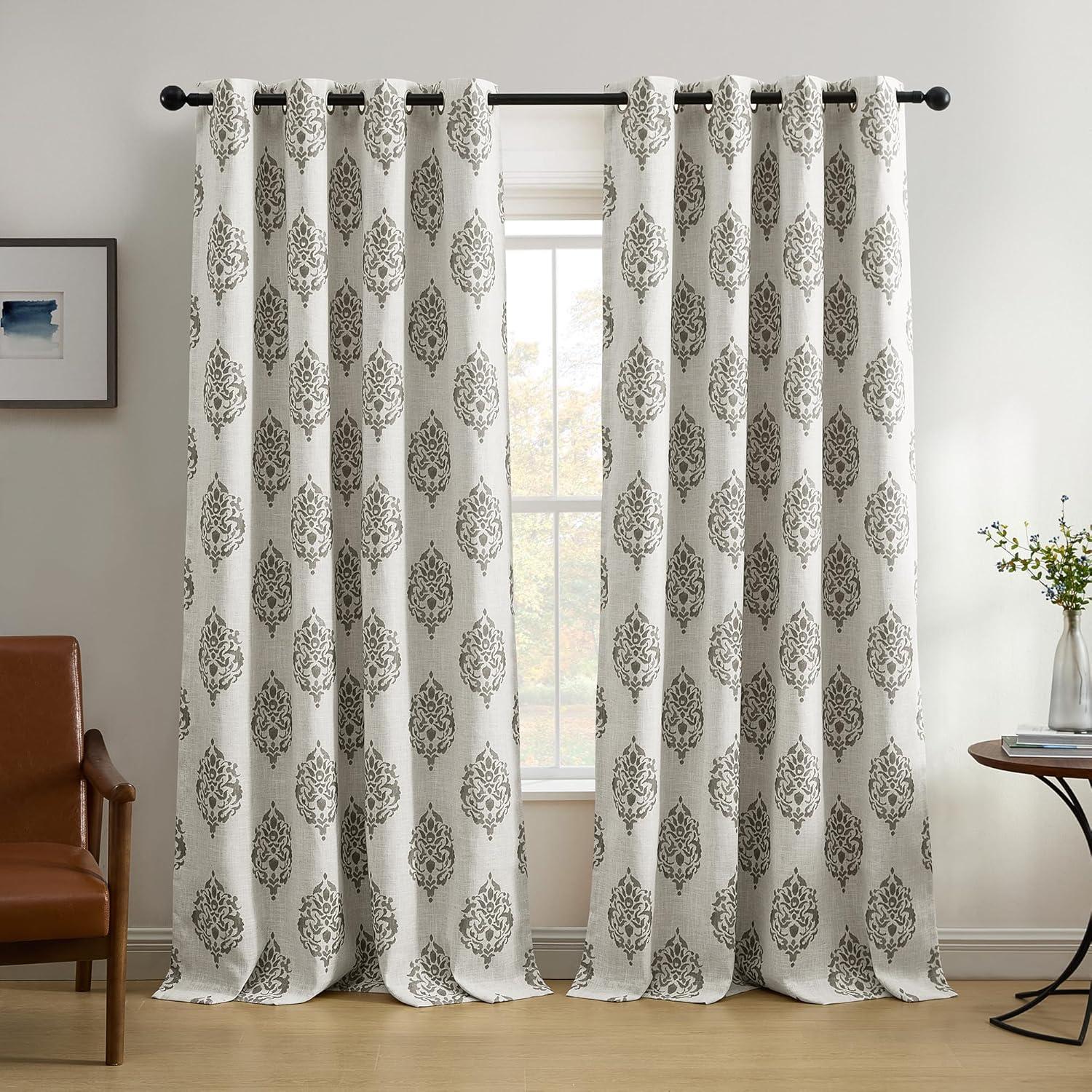 Navara Medallion Room Darkening Single Window Curtain Panel - 52" x 95" - Gray - Elrene Home Fashions