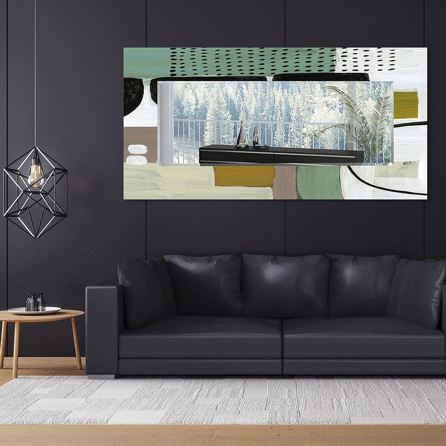 Empire Art Direct Abstract Rectangular Beveled Wall Mirror on Free Floating Printed Tempered Glass - 36" x 72"