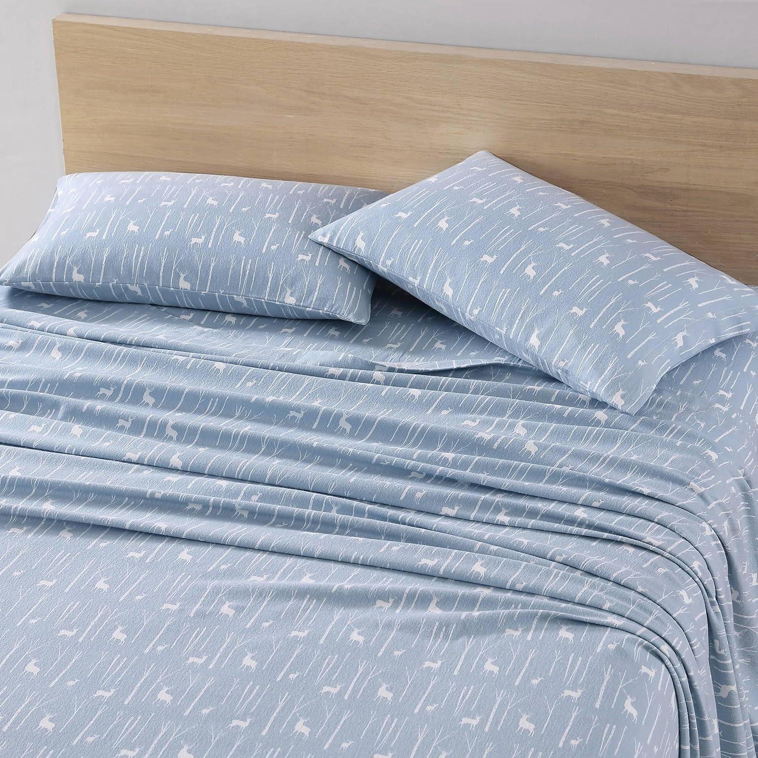 Twin Blue Cotton Flannel Birch Forest Sheet Set