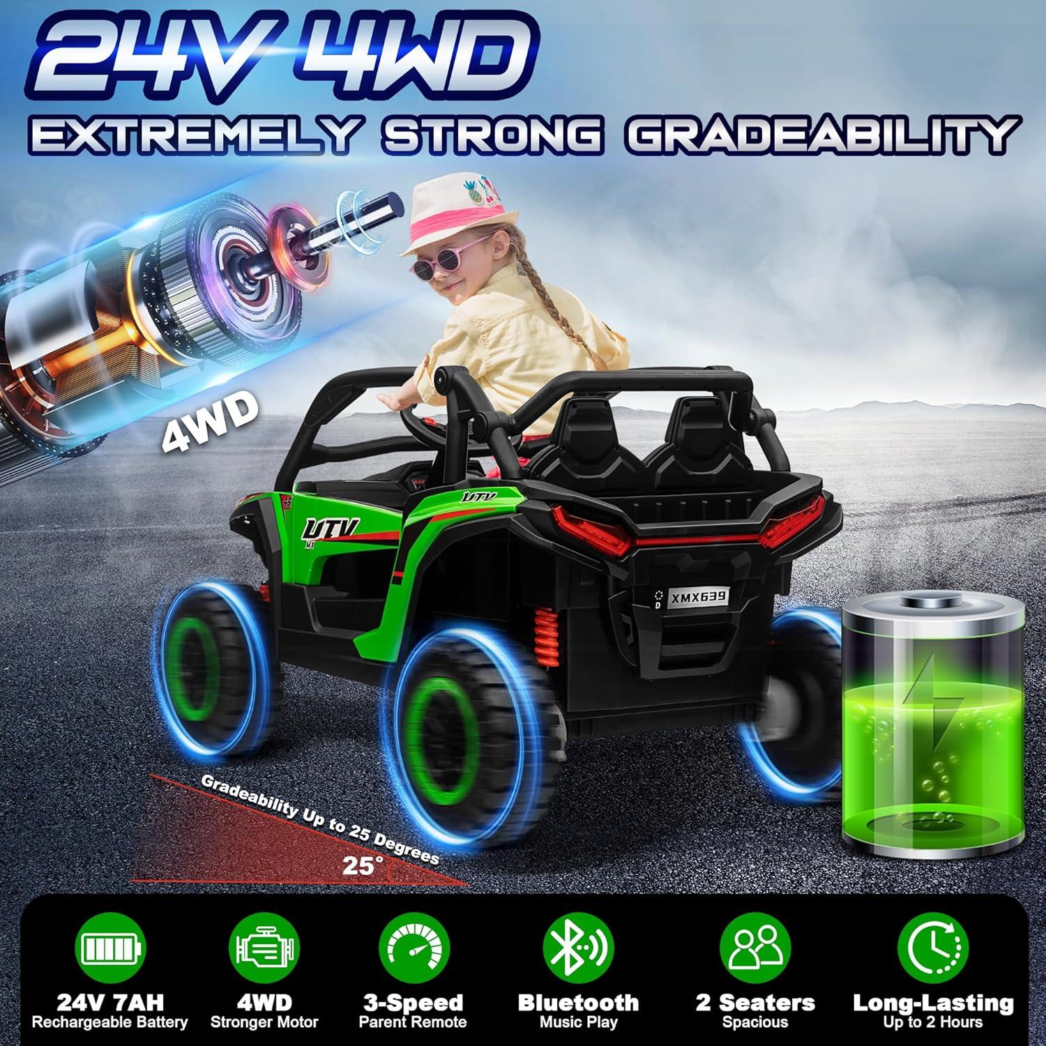 24V Ride On Car Utv 2 Seater, Off-Road Kids Electric Vehicles With Metal Frame