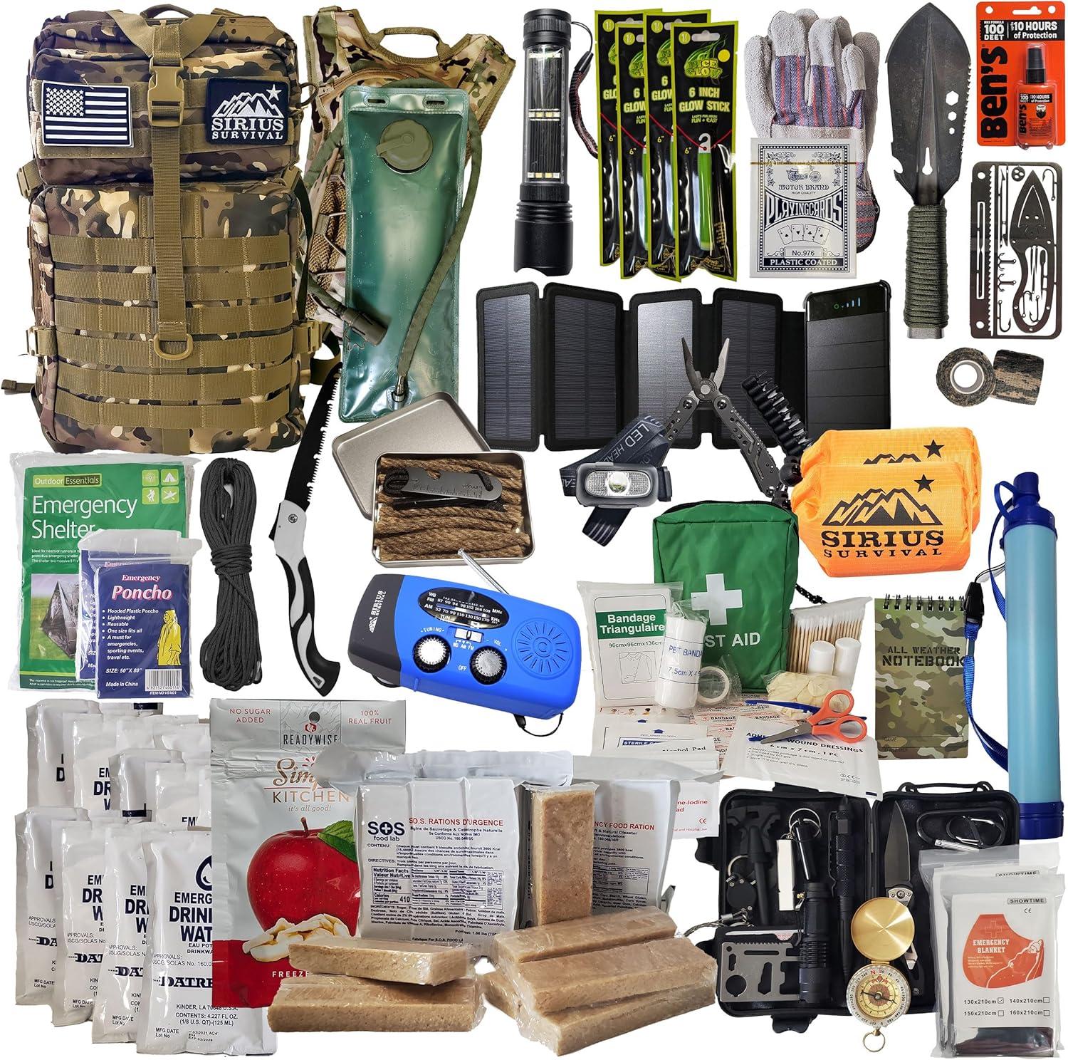 Sirius Survival Bug Out Bag - Premium Bugout Backpack Pre-Packed Survival Kit - Ultimate Bug Out Bag Backpack Survival Kit - Comprehensive Survival Bag - Go Bag Emergency Backpack - Camo