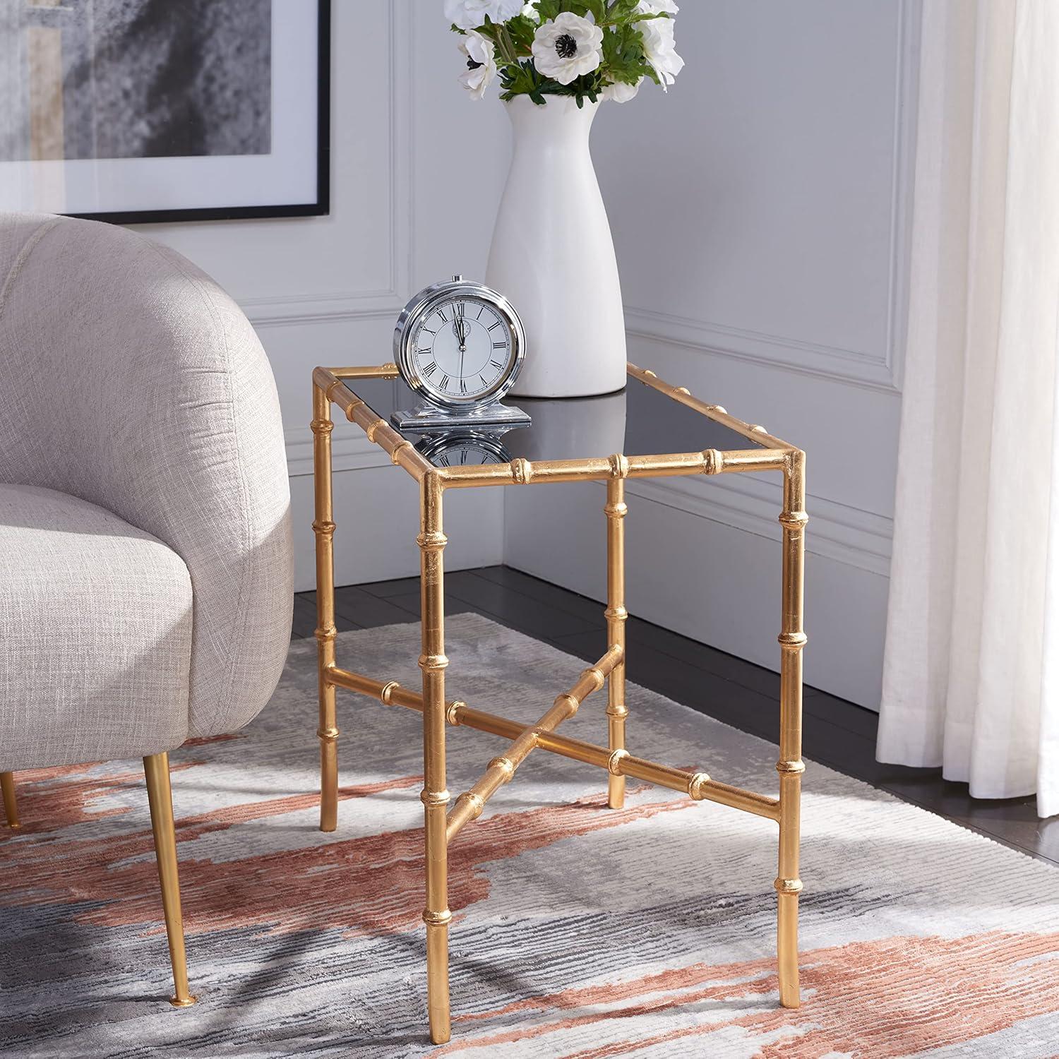 Margaret Rectangular Black Glass and Brass End Table