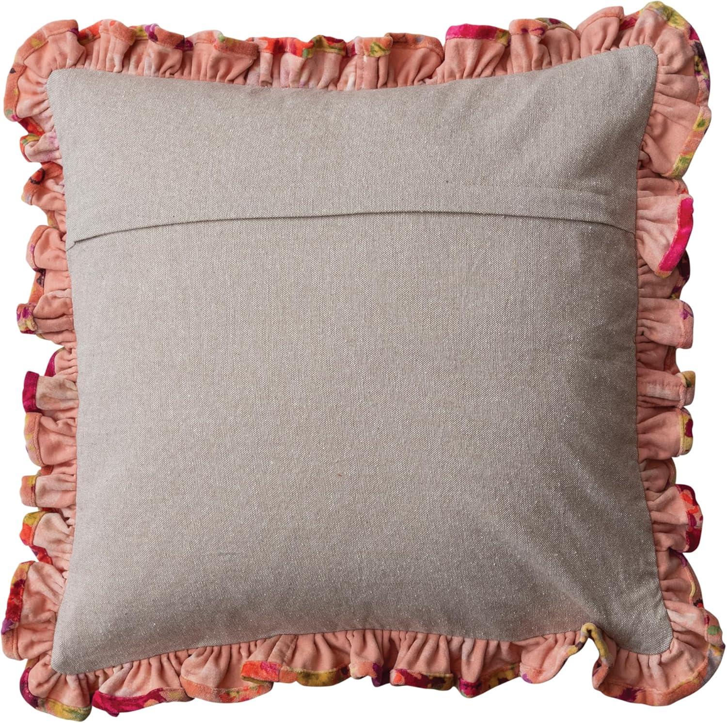 Multicolor Floral Velvet Square Pillow with Ruffle Trim