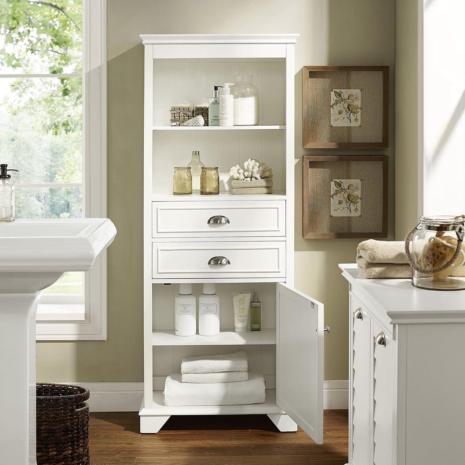 White Tall Bathroom Cabinet with Adjustable Shelving