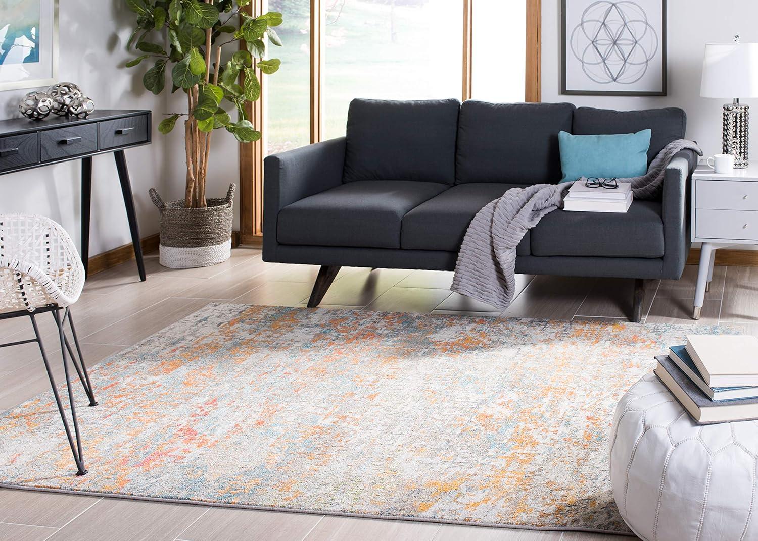 Madison Abstract Gray/Orange Area Rug