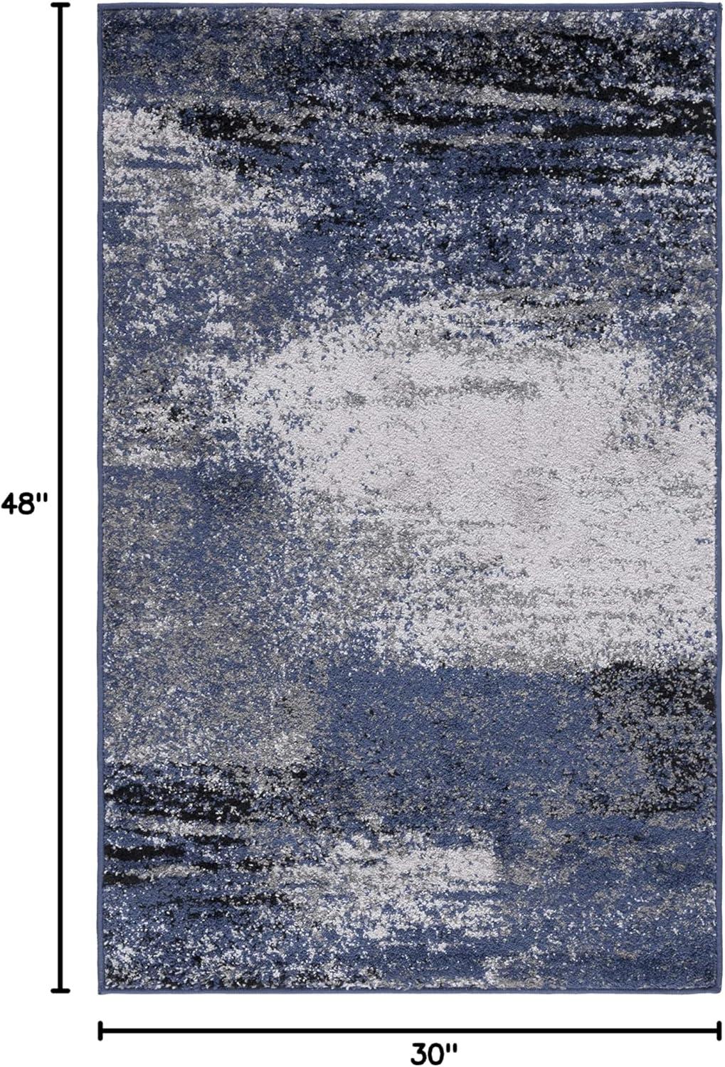 Adirondack Grey and Blue Abstract Synthetic Area Rug