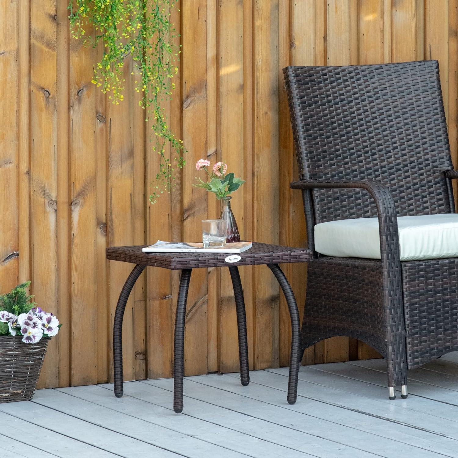 Outsunny Rattan Wicker Side Table, End Table with All-Weather Material for Outdoor, Garden, Balcony, or Backyard