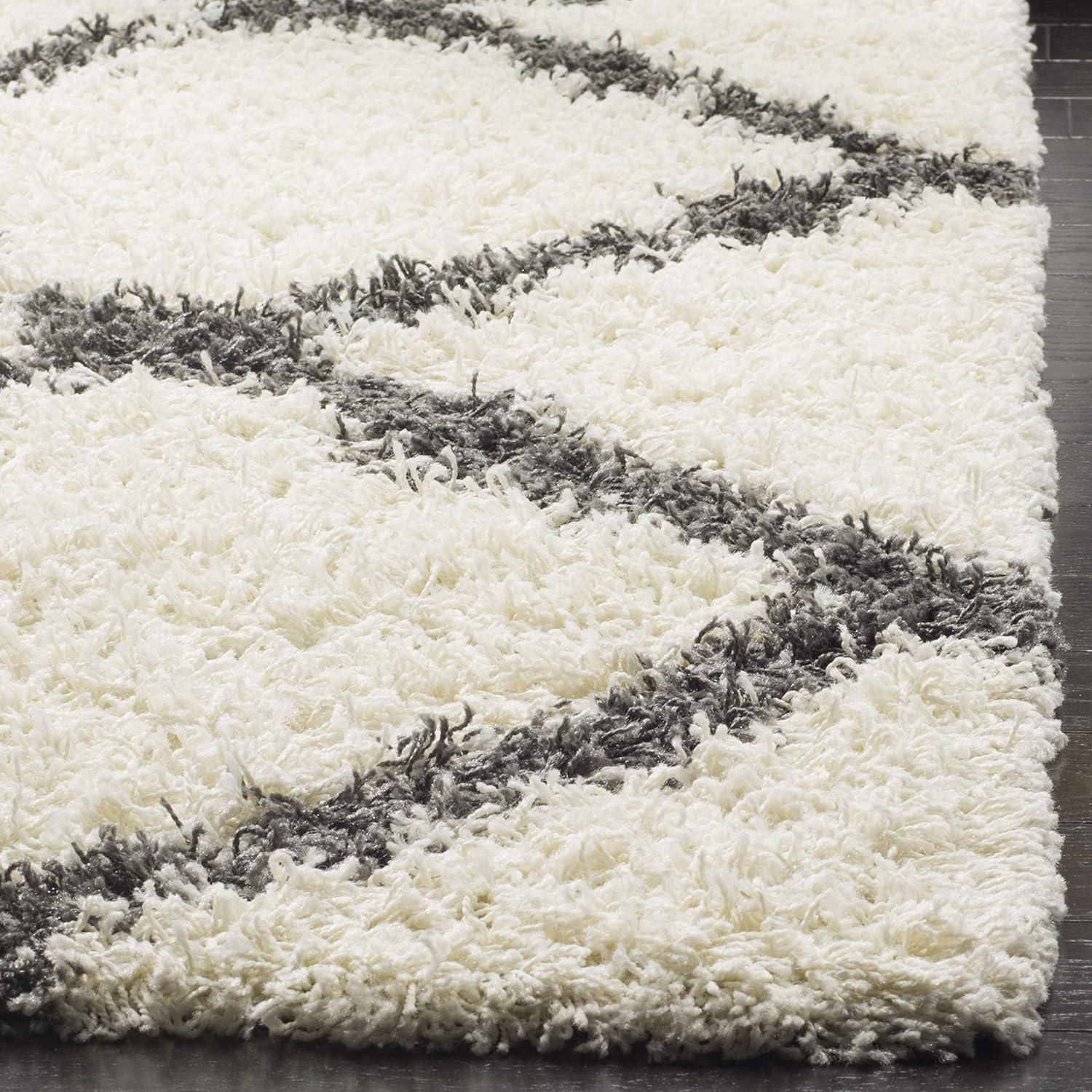 Dallas Shag SGD257 Power Loomed Area Rug - Ivory/Dark Grey - 4'x4' - Safavieh.