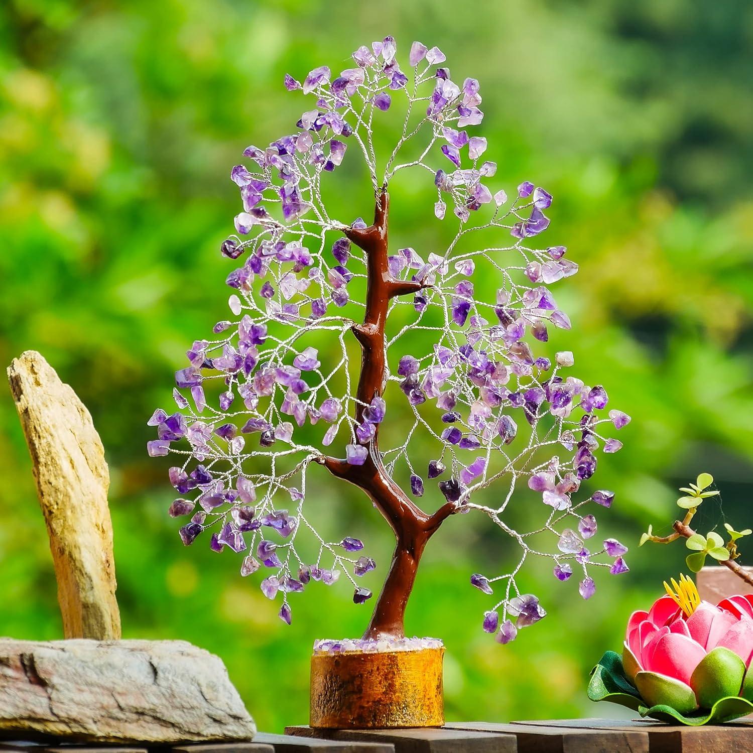 Amethyst Chakra Tree of Life - Crystal Tree for Positive Energy, Feng Shui Decor - Handmade Gemstone Tree, Good Luck Money Bonsai, Purple Healing Crystals, Meditation Stone, Spiritual Mystical Gift