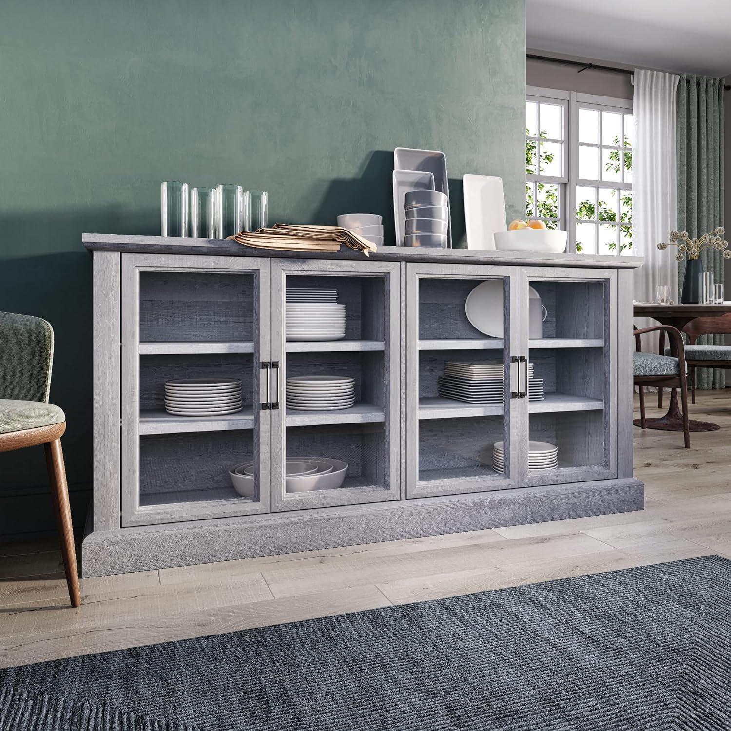 BELLEZE Modern Farmhouse Wood Sideboard Buffet - Liam (Stone Gray)