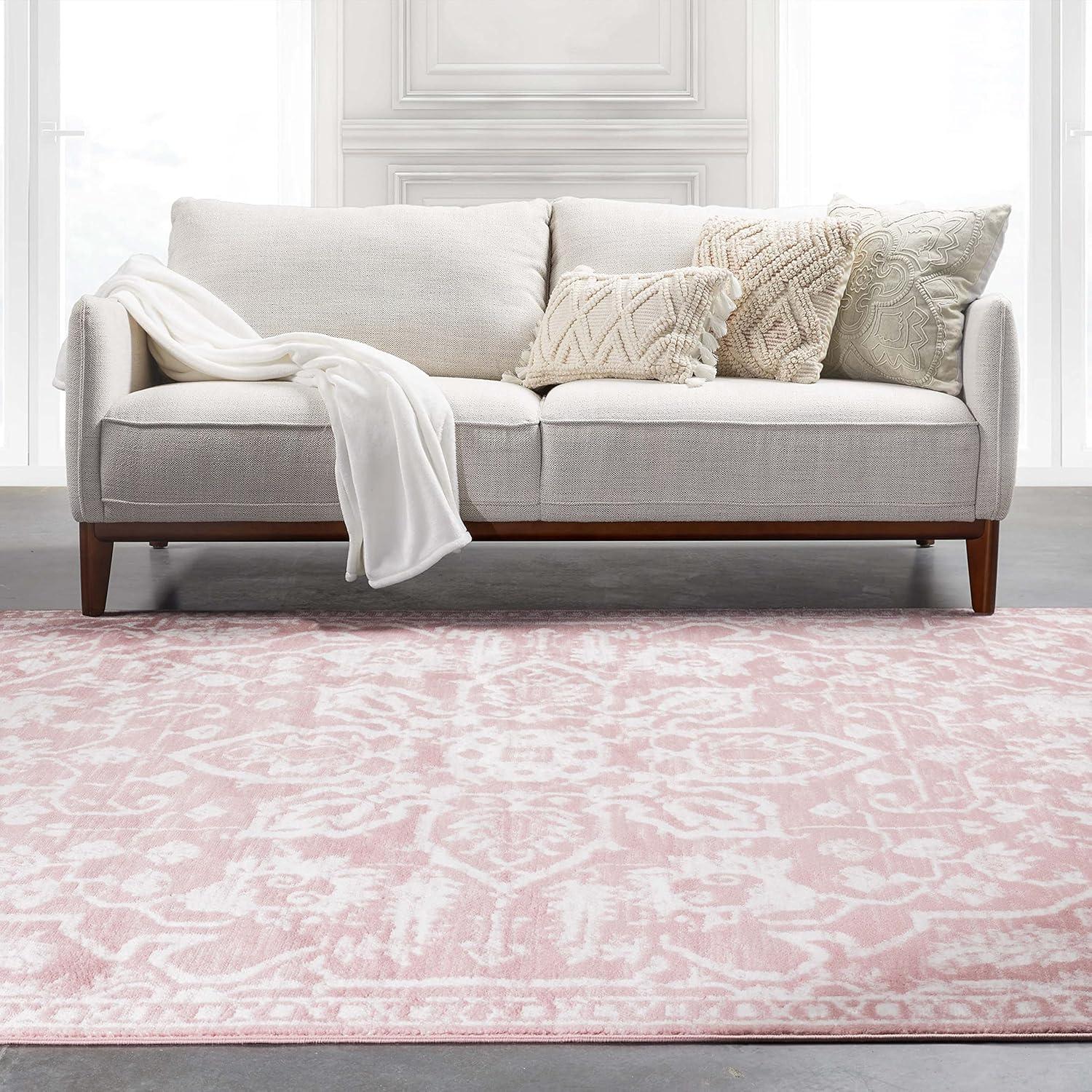 Blush Floral Reversible Easy-Care Synthetic 5' x 7' Rug