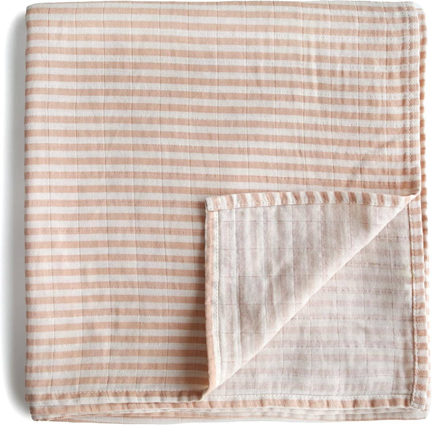 Organic Cotton Muslin Swaddle Blanket Natural Stripe One Size