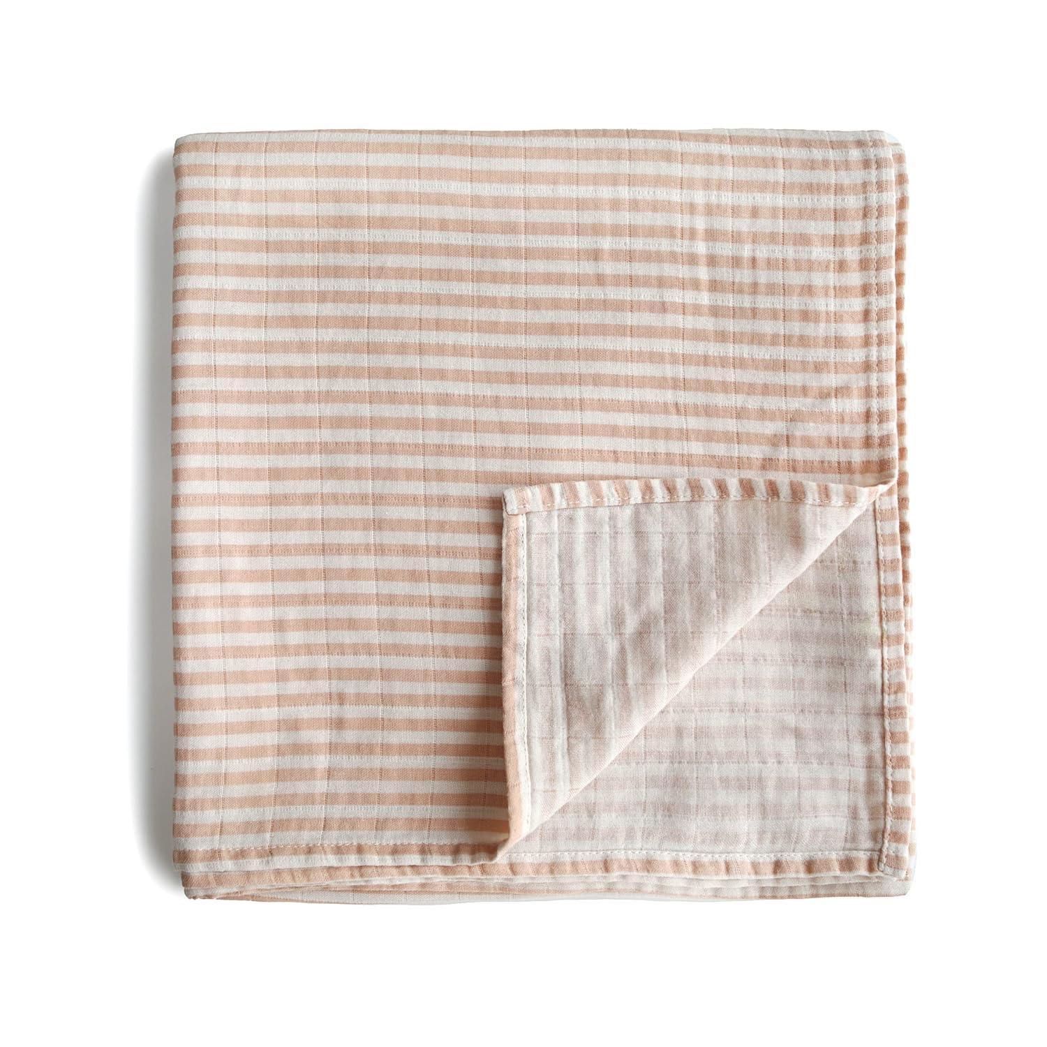 Organic Cotton Muslin Swaddle Blanket Natural Stripe One Size