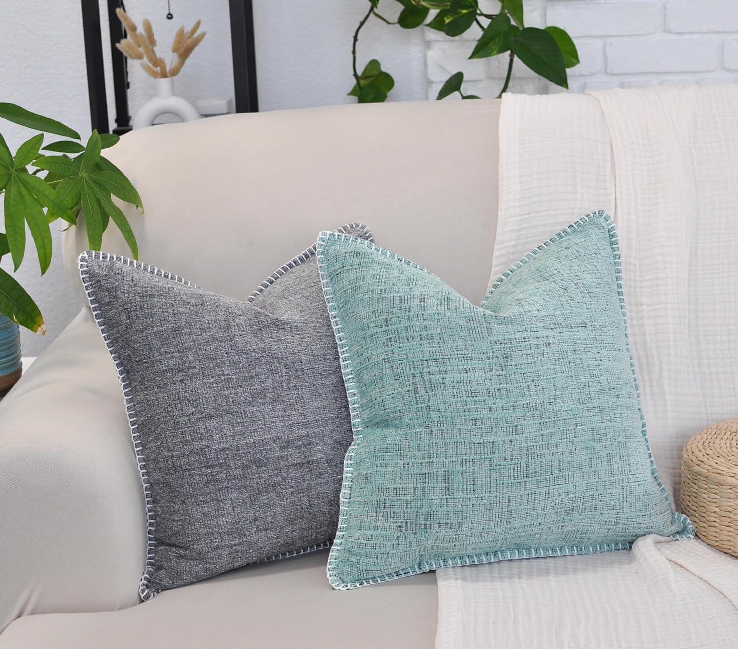 Oveesha Soft Chenille Throw Pillow Covers With Stitched Edge (Set of 2)