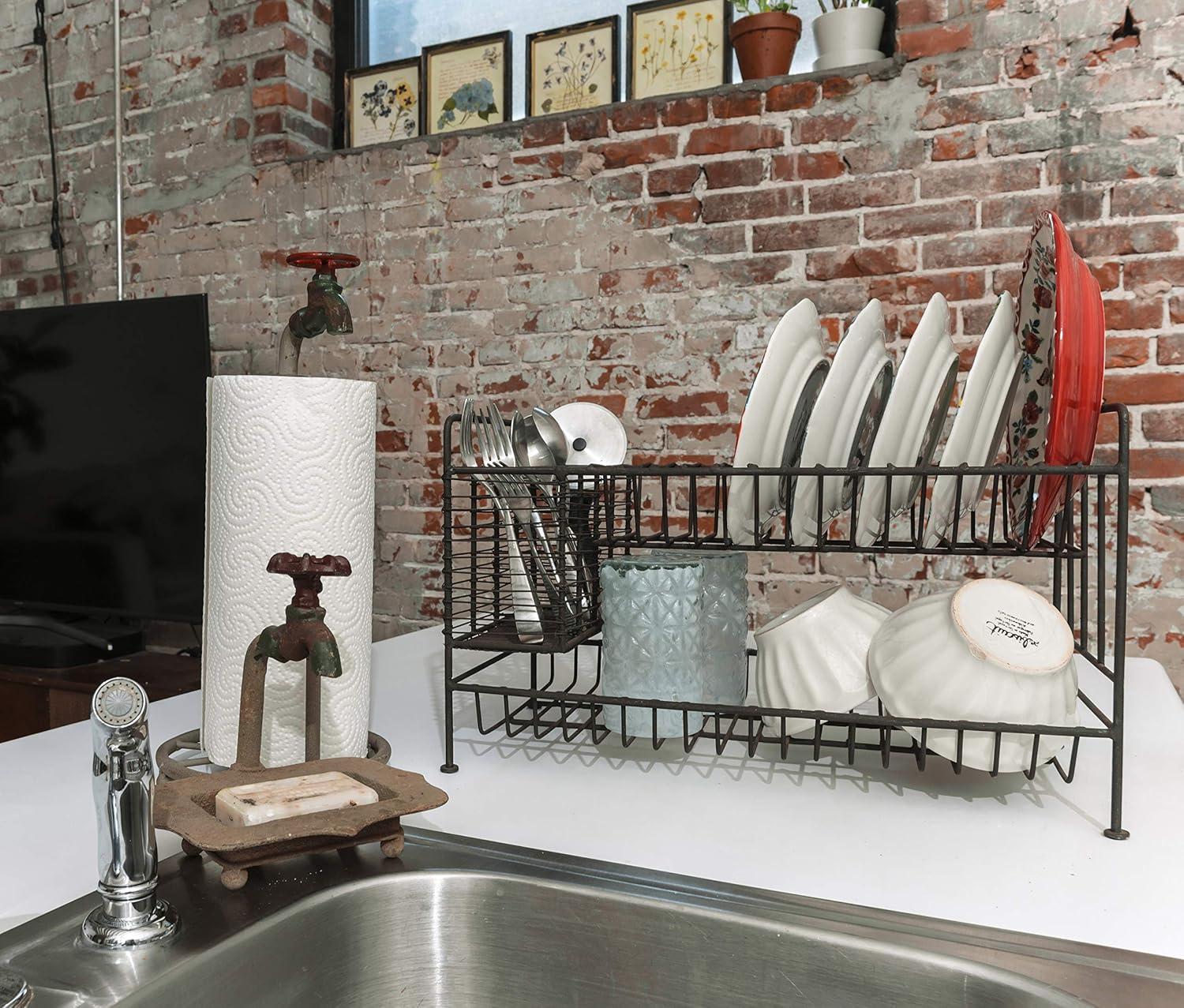 Rustic Aged Bronze Metal Soap Dish with Faucet