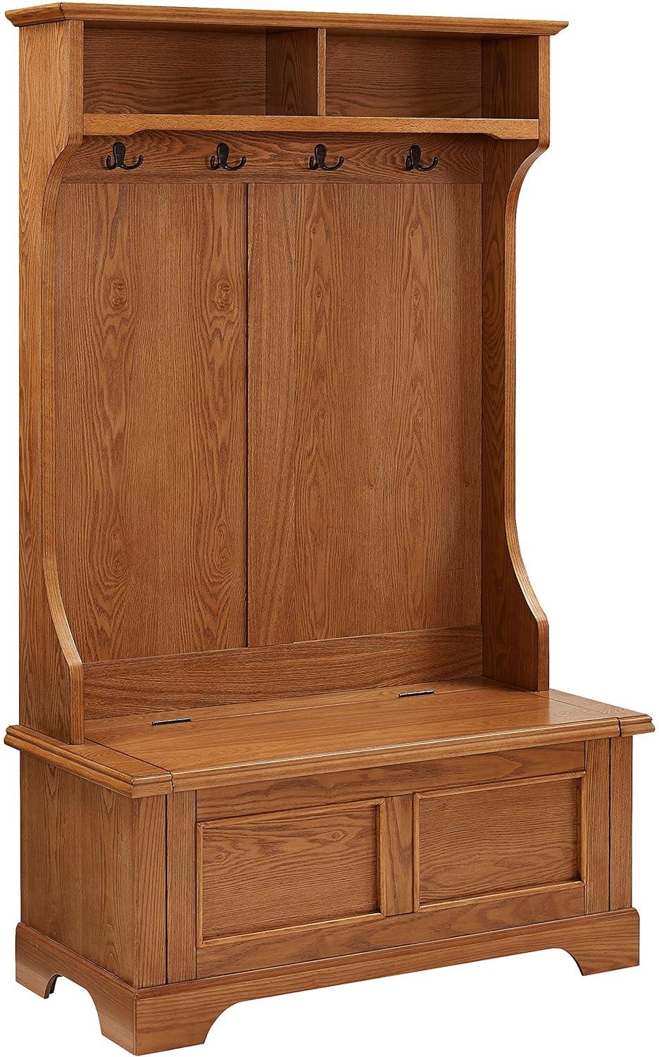 Campbell Hall Tree Oak - Crosley: Spacious Bench, 4 Double Hooks, Shoe Storage