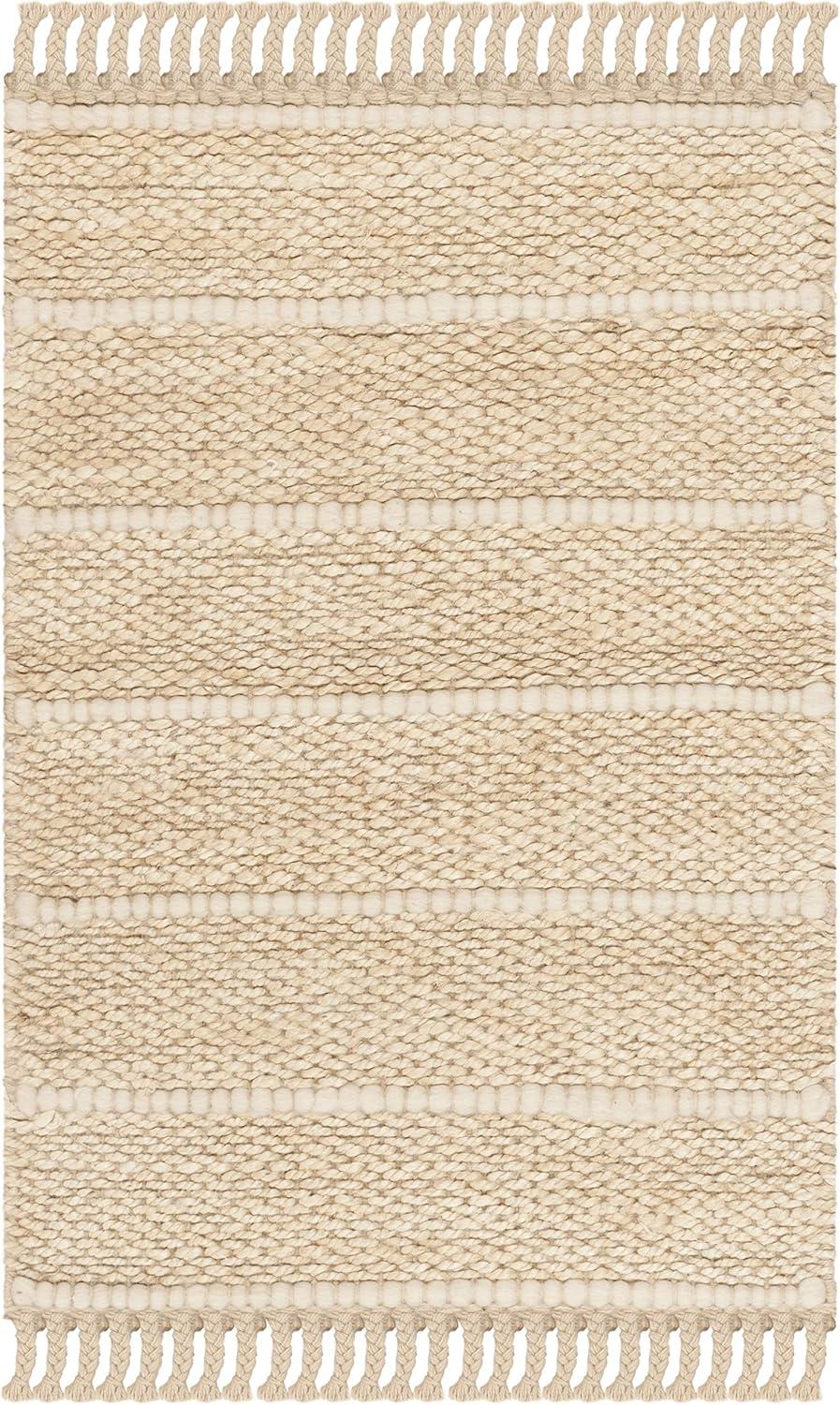 Ivory Flat Woven Handmade Round Wool Rug, 2' x 3'