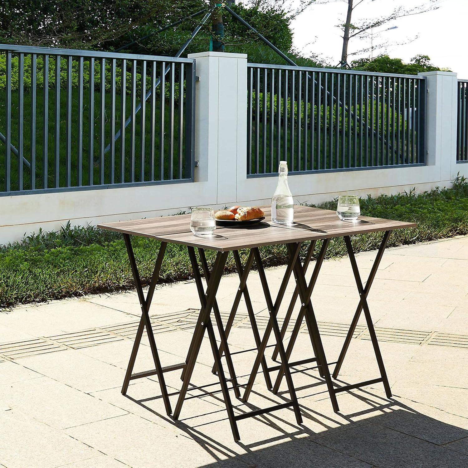 Rustic Brown and Black Folding TV Tray Set with Stand