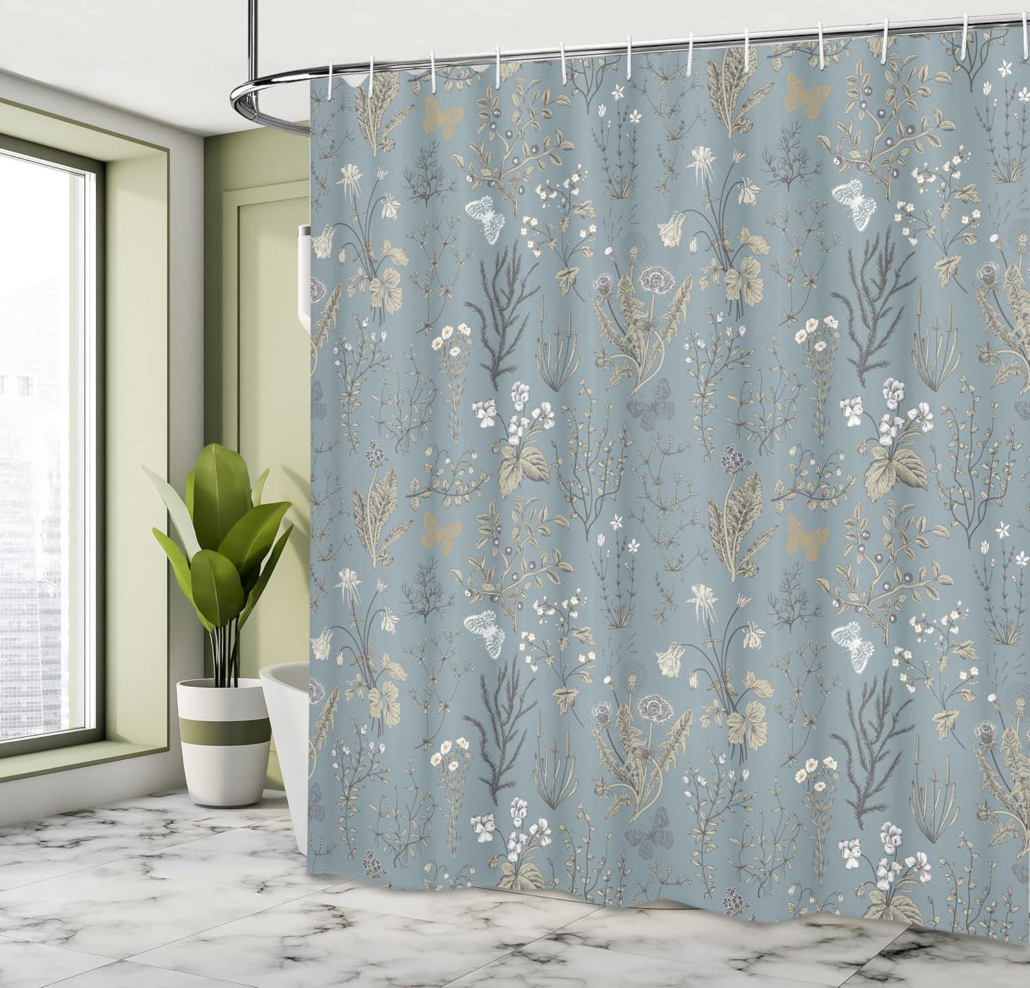 Floral Shower Curtain with Hooks Included