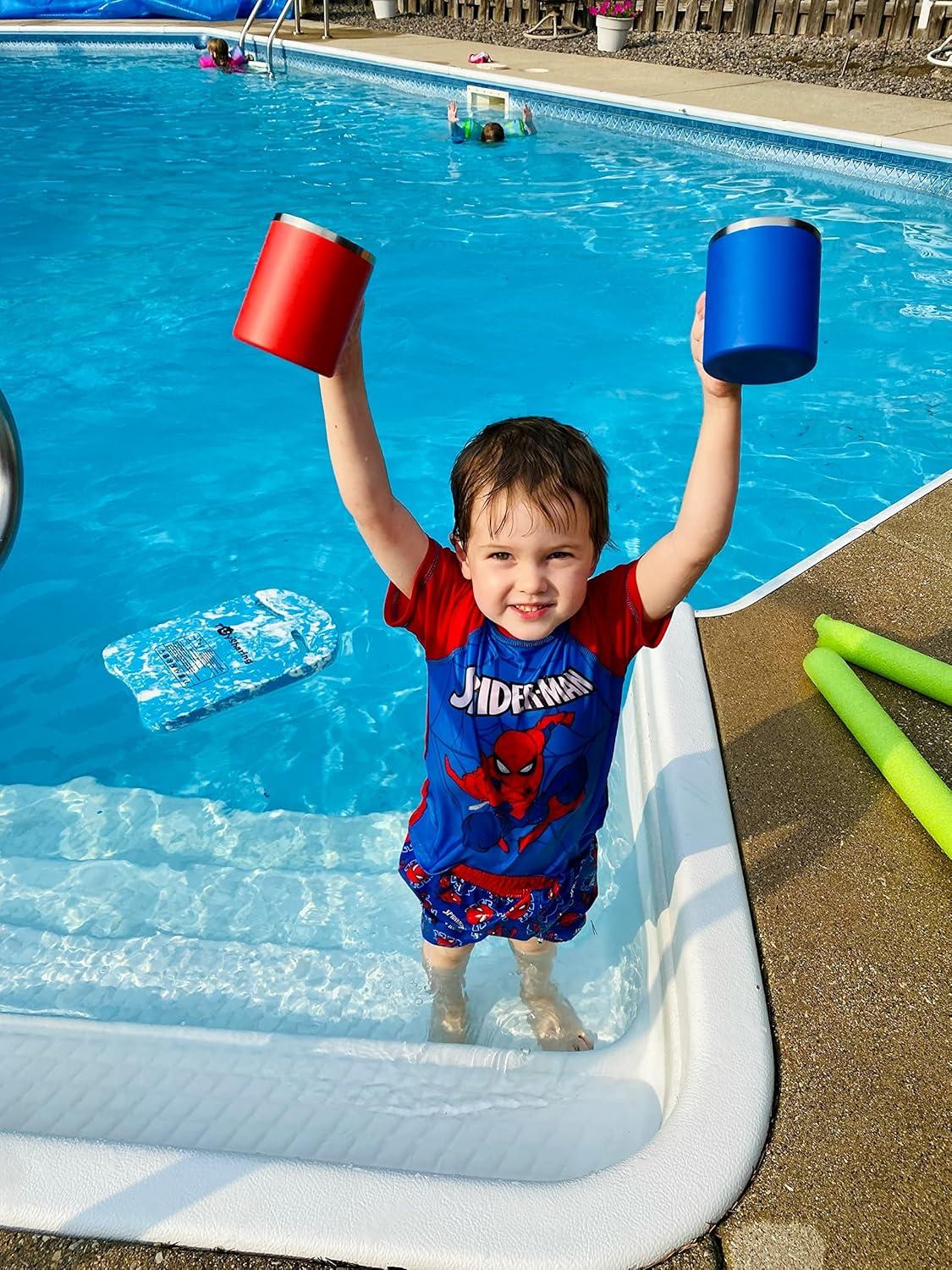 Stainless Steel Kids Mugs - BPA Free 10 oz Childrens Cup, Coffee Style Mugs for Hot Chocolate, Milk, Set of 2 with Handle, Lid and Straw (Blue / Red)…