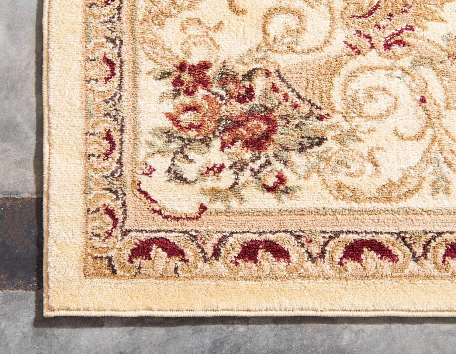 Elegant Ivory Floral Indoor Area Rug 10' x 13' - Stain-Resistant & Pet-Friendly