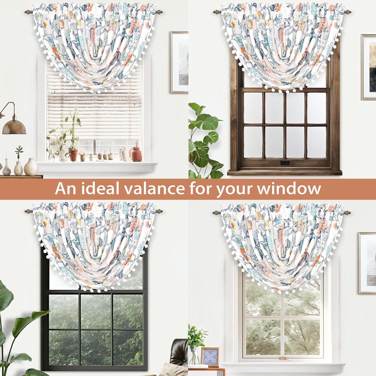 DriftAway Ada Floral Lined Thermal Insulated Room Darkening Blackout Grommet Window Curtains, 2 Panels, 52" x 72", Ivory Orange Teal