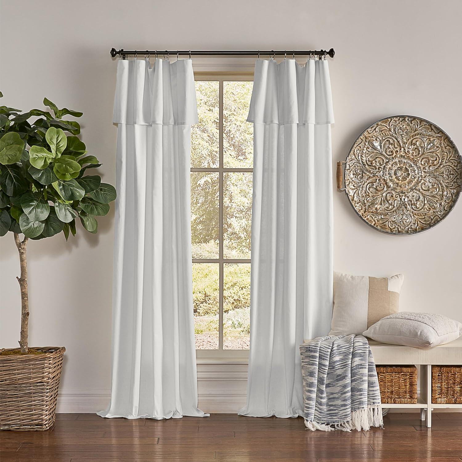 Mercantile Drop Cloth Light Filtering Ring Top Tab Farmhouse Curtain Panel with Valance White 63 Inches